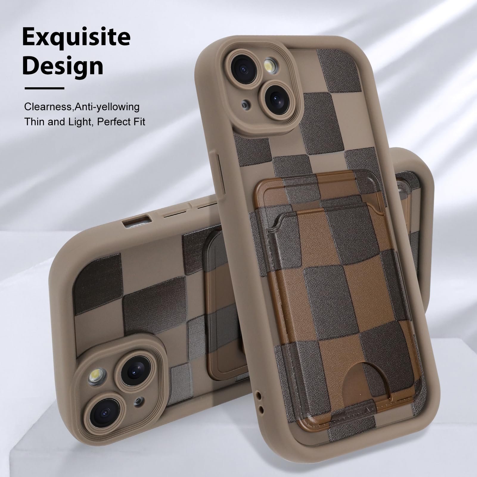 Kanghar Compatible With Iphone 13 Case, Wallet Silicone Checkered Cute Pattern, Card Holder Camera Protection Soft Slim Shockpro