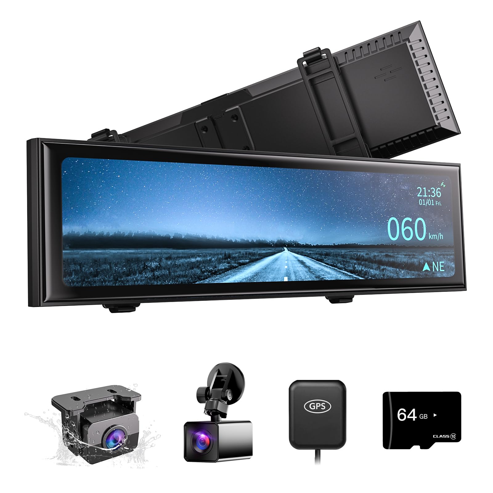 Super Night Vision Rear View Mirror Camera with F1.0 Aperture Lens,AI Vision Radar,BSD HDR/WDR,Touch Screen Smart Mirror Dash Ca