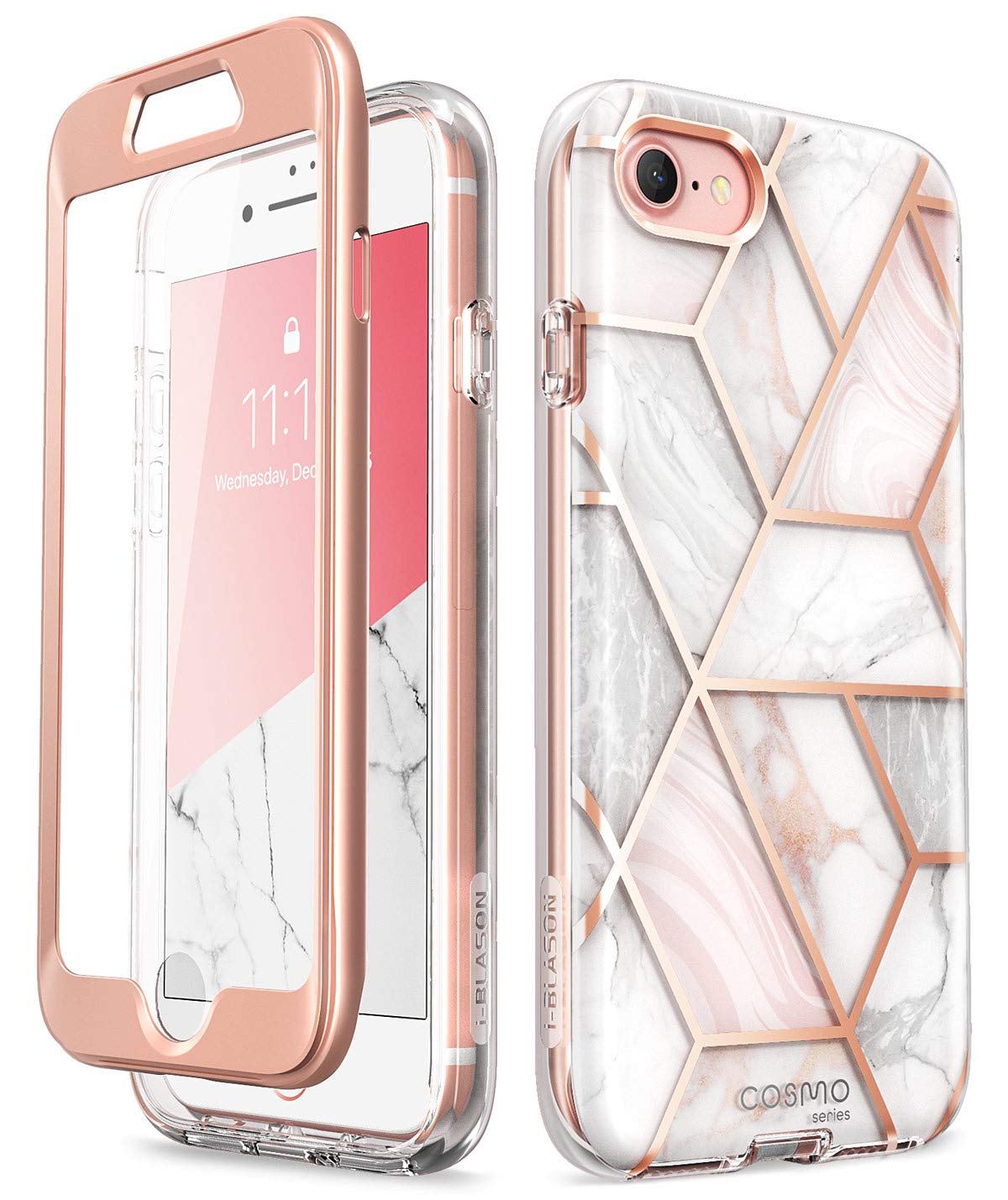 i-Blason Cosmo Series Marble Bumper Case with Screen Protector for iPhone SE (2022/2020), 7, 8
