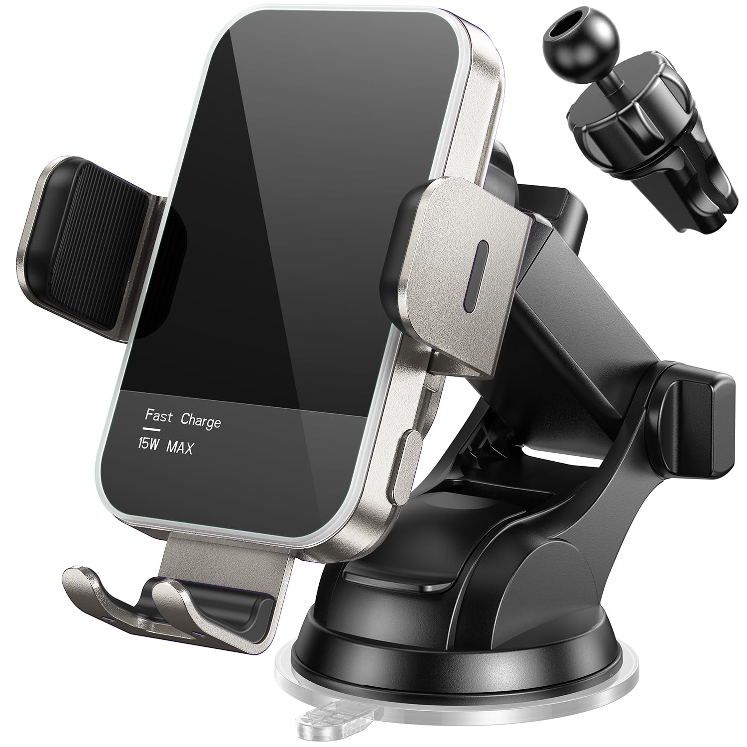 Wireless Car Charger,?7 Colored Rgb Backlit? 15W Auto Clamping Car Charger Phone Mount Holder For Iphone 15 14 13 12 Mini Pro Ma