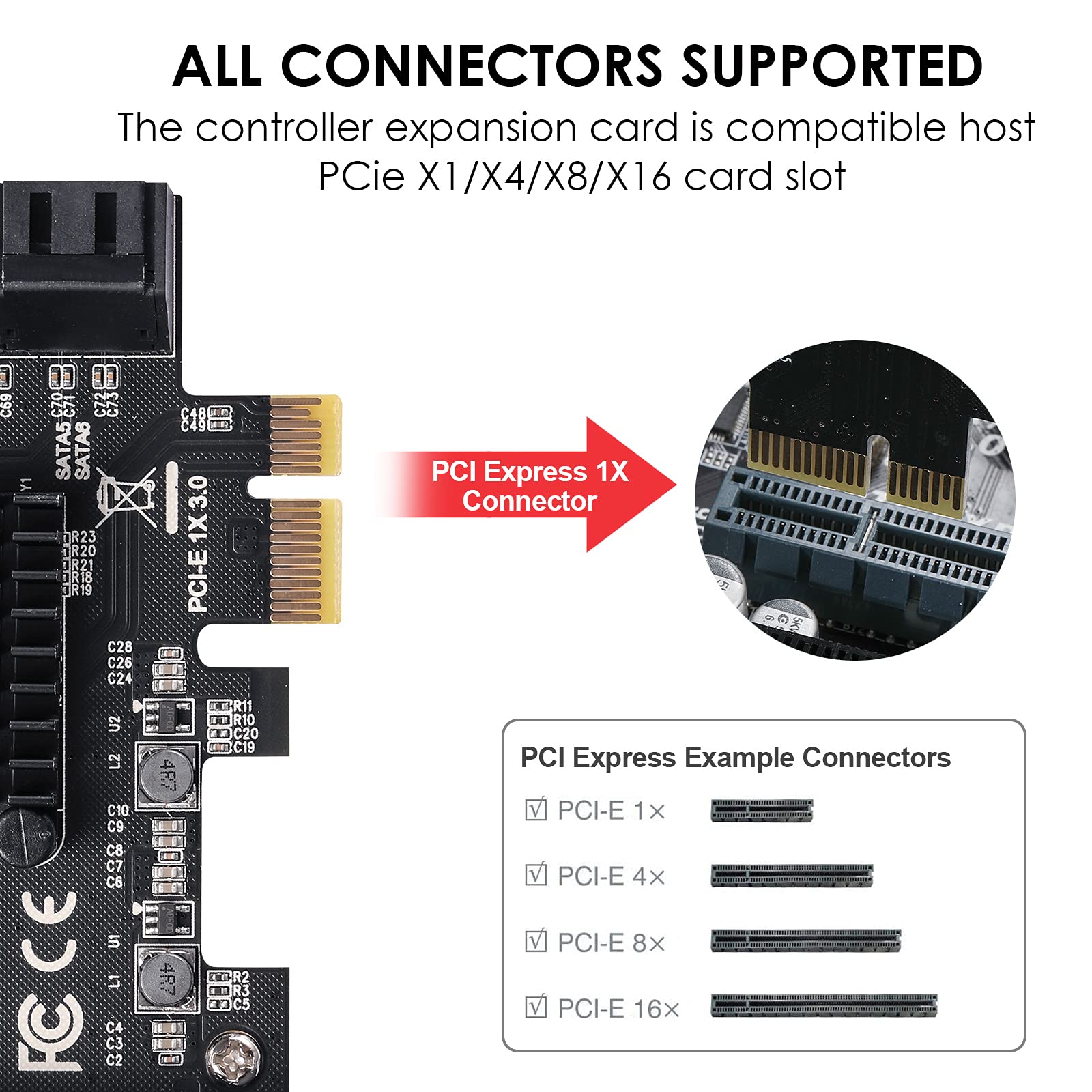 Mzhou Pcie Sata Card 6 Ports, With 6 Sata Cables And Low Profile Bracket, 6 Gbps 1X Sata 3.0 Pcie Card,Support 6 Sata 3.0 Device