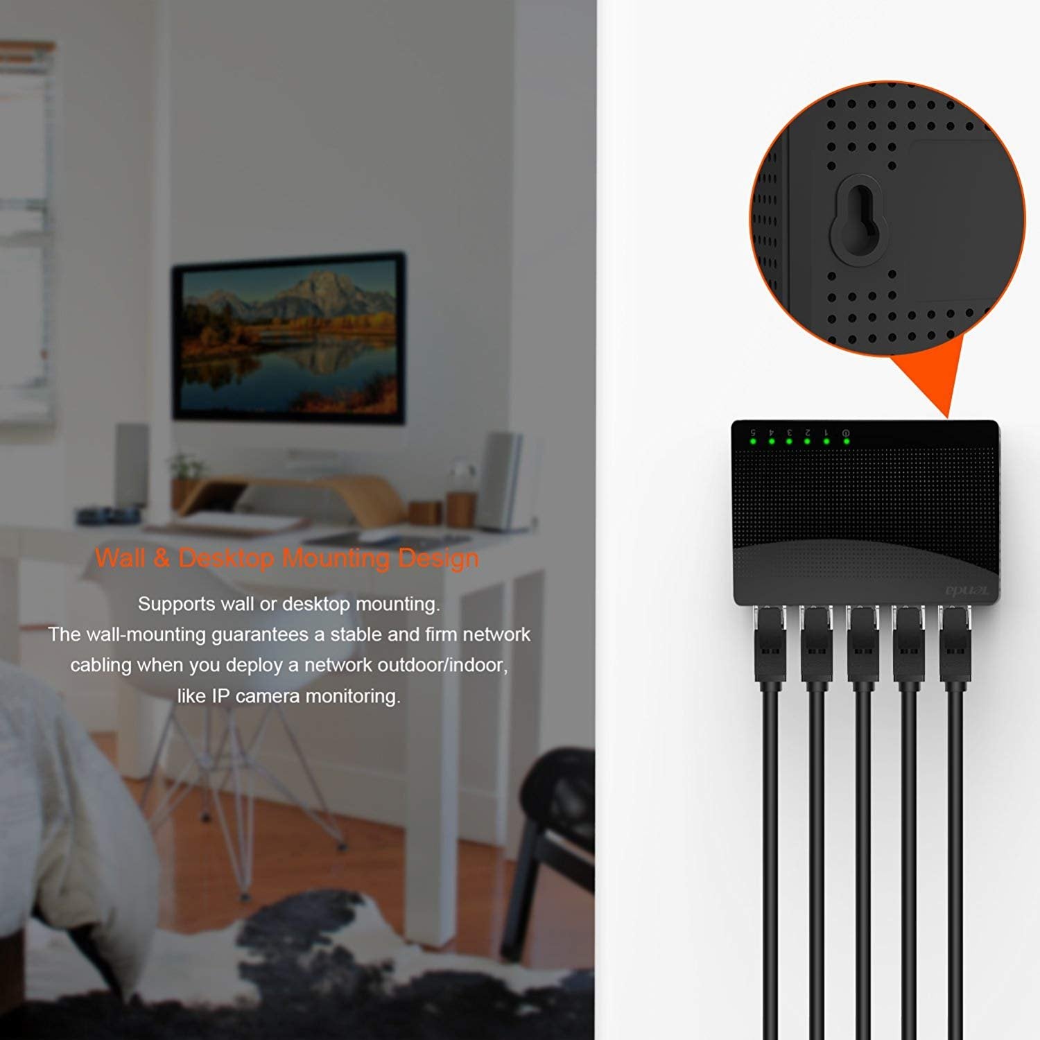 Tenda 5-Port Unmanaged Gigabit Ethernet Switch, Ethernet Splitter(Sg105)|Plug & Play|Shielded Ports|Plastic Case|Desktop/Wall-Mo