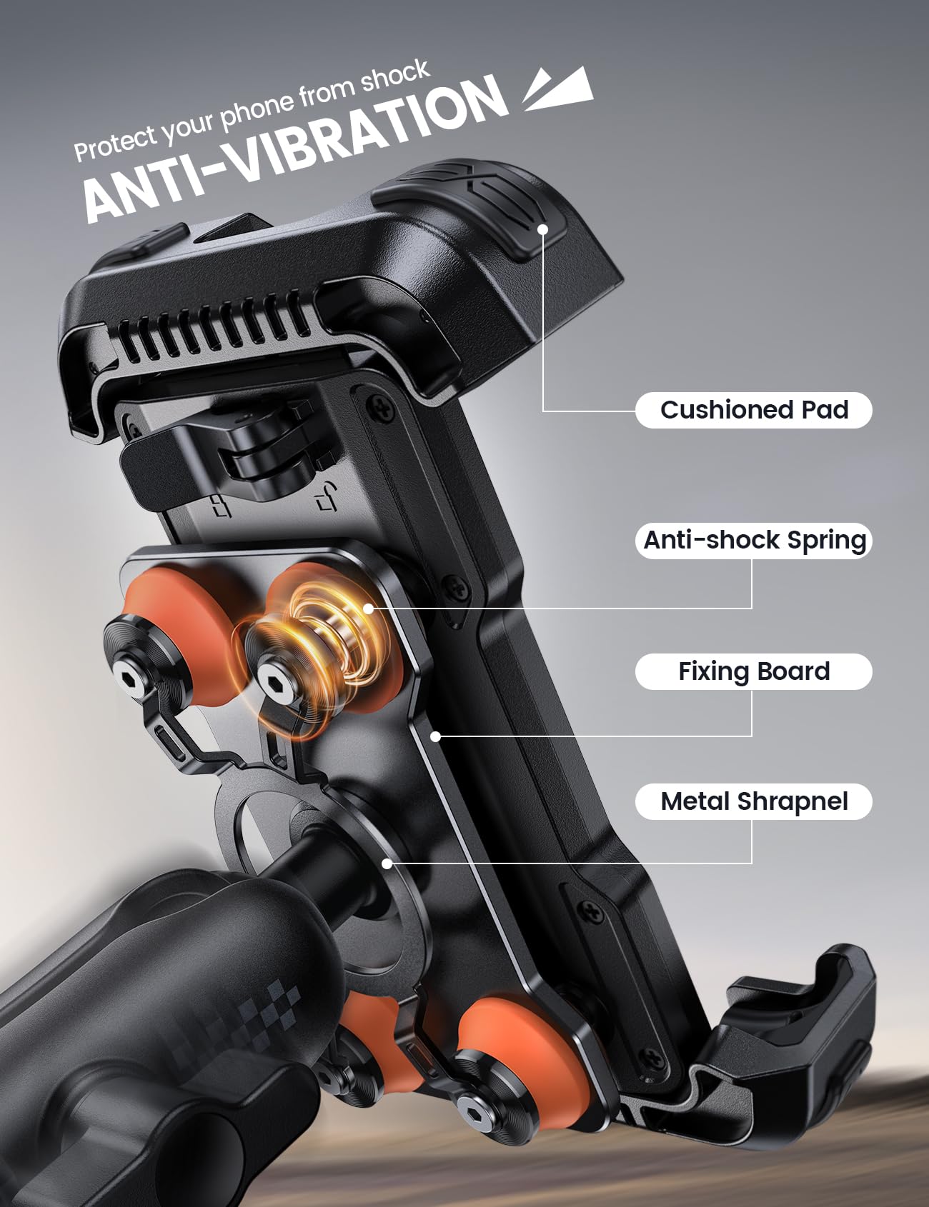 Aomiker Motorcycle Phone Holder Mount - [Metal Extension Arm] [Dual Vibration Dampener] Motorcycle Cell Phone Mount, Bike Phone