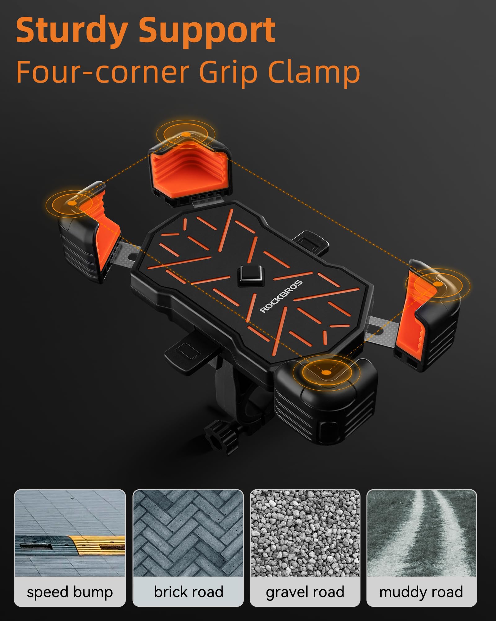 Rockbros Motorcycle Phone Holder Mount, Compatible With 4.5-7.1 Inch Smartphones, Quick Release Handlebar Clamp, 360 Rotatable,