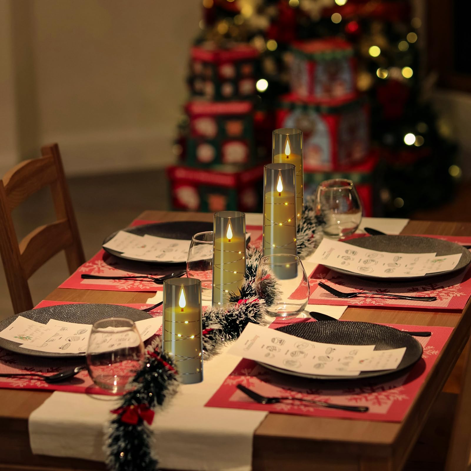 Genswin Flickering Flameless Candles With 2 Remote Timer, 3 Pack Led Battery Operated Candles With Embedded Star String, Battery