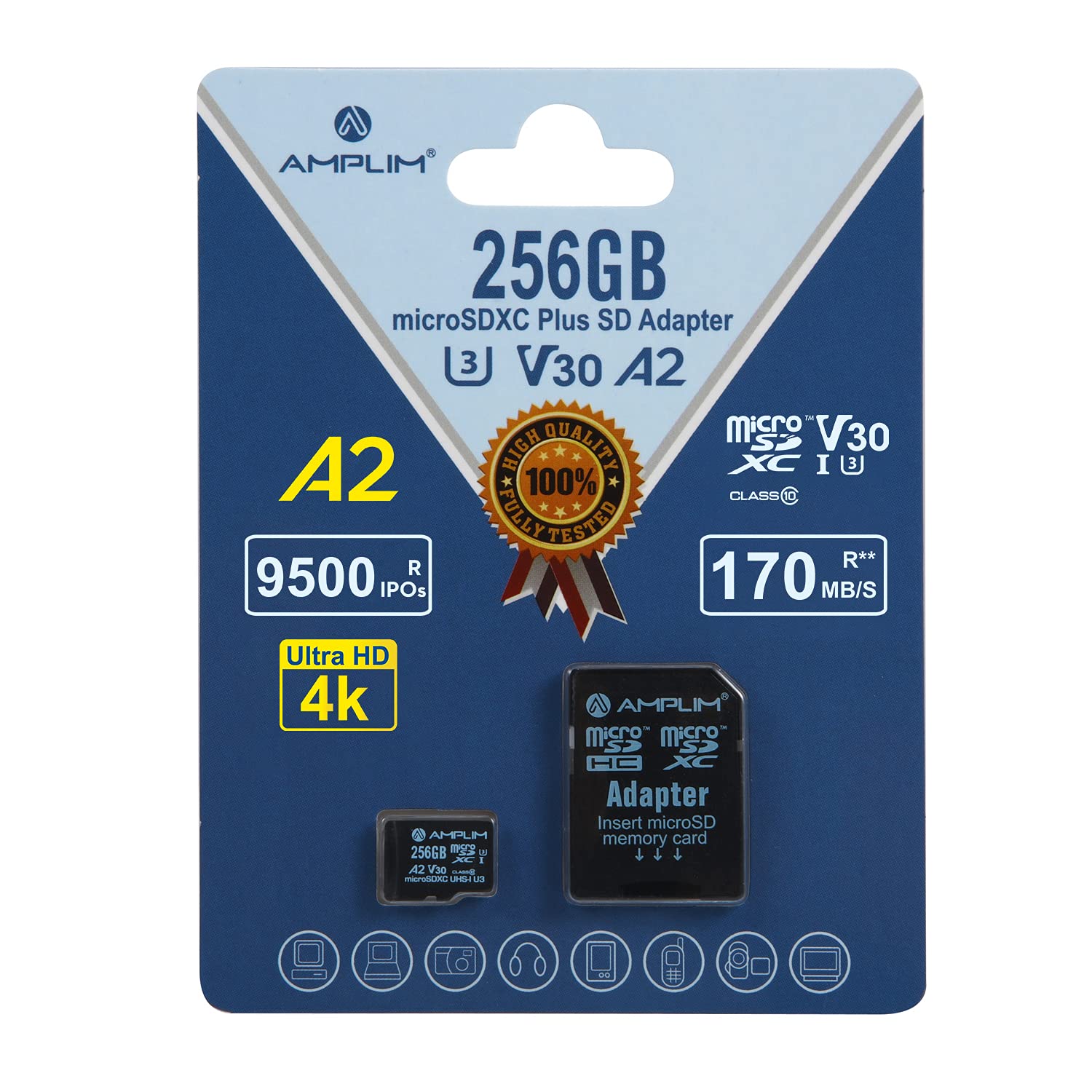 Amplim Micro Sd Card 256Gb | Microsd Memory Plus Adapter | Extreme High Speed 170Mb/S A2 Microsdxc U3 Class 10 V30 Uhs I For Nin