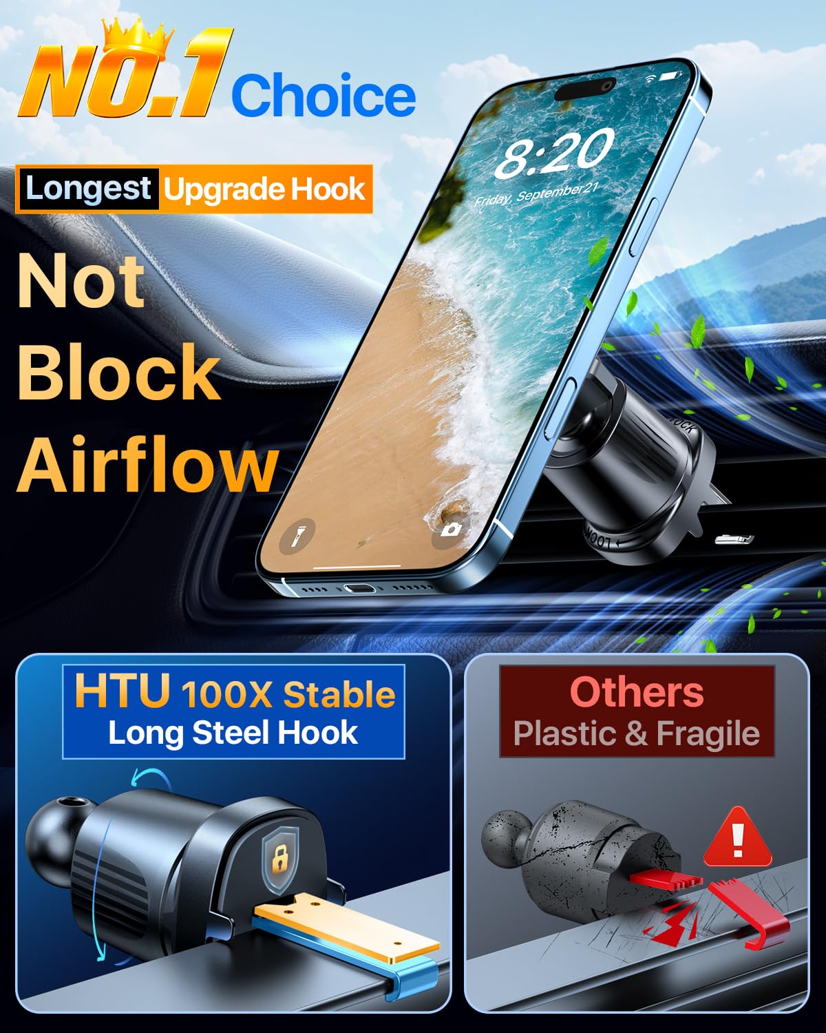 Htu For Magsafe Car Phone Mount Magnetic Phone Holder For Windshield Vent Dashboard Magnetic Suction Phone Mount For Iphone 16/1