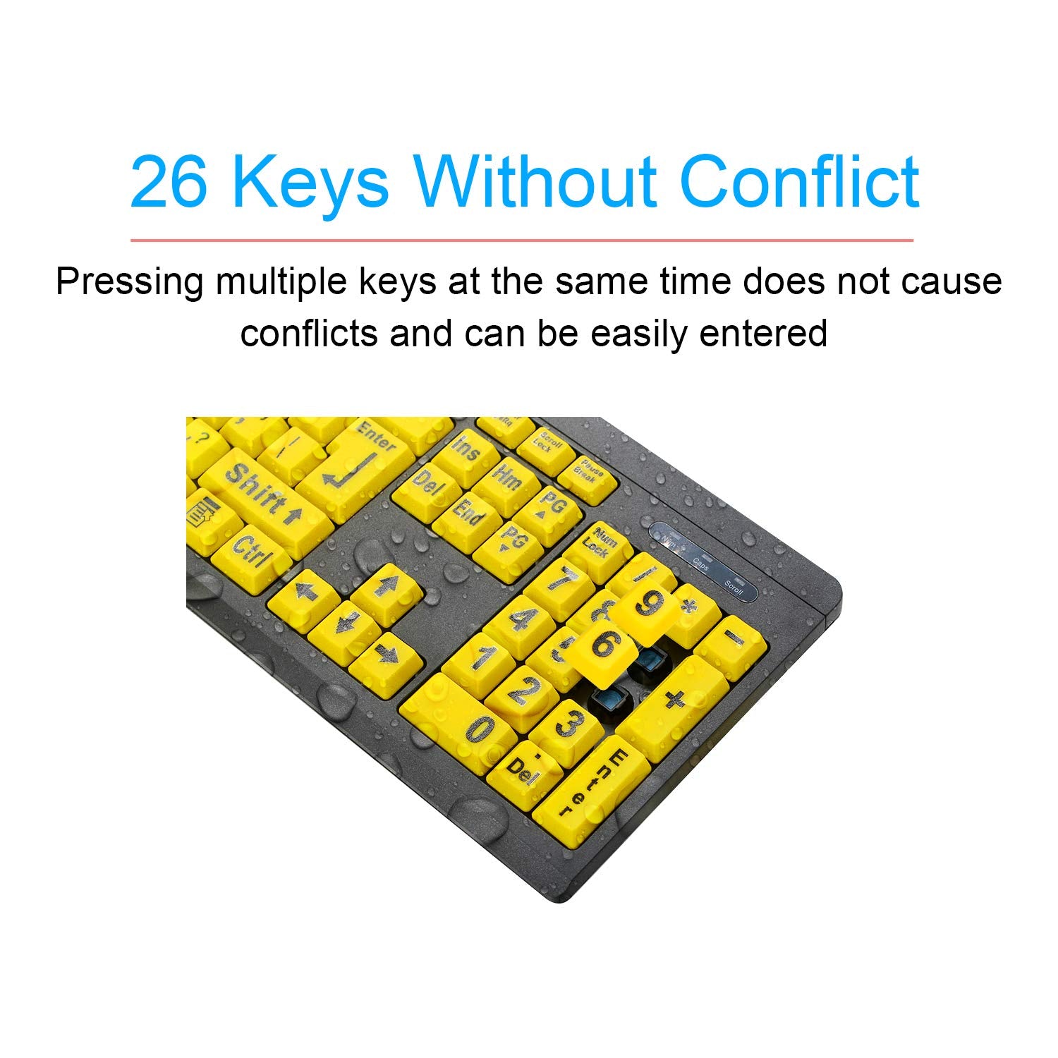 Xdl Power Large Print Computer Keyboard,Wired Usb Keyboard High Contrast Big Print Letter With Yellow Keys High Contrast Yellow