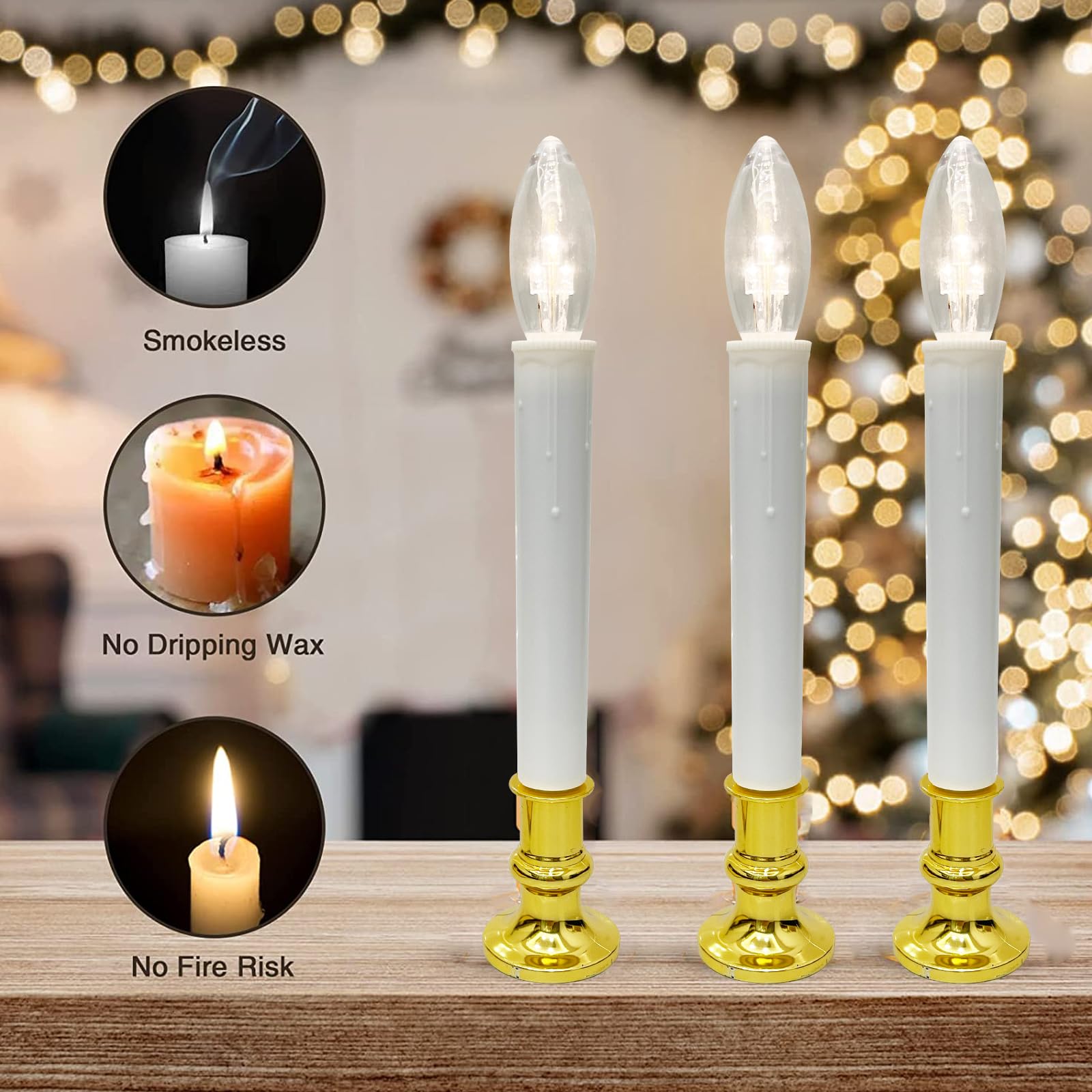 Romasaty 4 Pack Christmas Window Candle Lamps, Battery Operated Led Christmas Window Candle Lights With Automatic Timer And C26