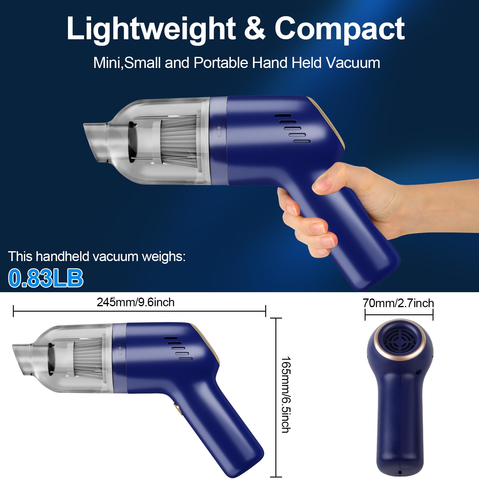 Suncandxy Handheld Vacuum Cordless: Car Vacuum Portable Cordless 120W High Power With Strong Suction Mini Vacuum 3 In 1 Portable