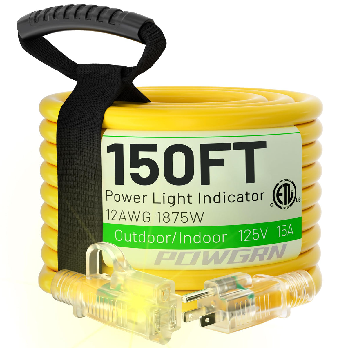 Powgrn 150 Ft 10/3 Outdoor Extension Cord Waterproof Heavy Duty 10 Gauge 3 Prong, Flexible Cold Resistant Long Power Cord Outsid