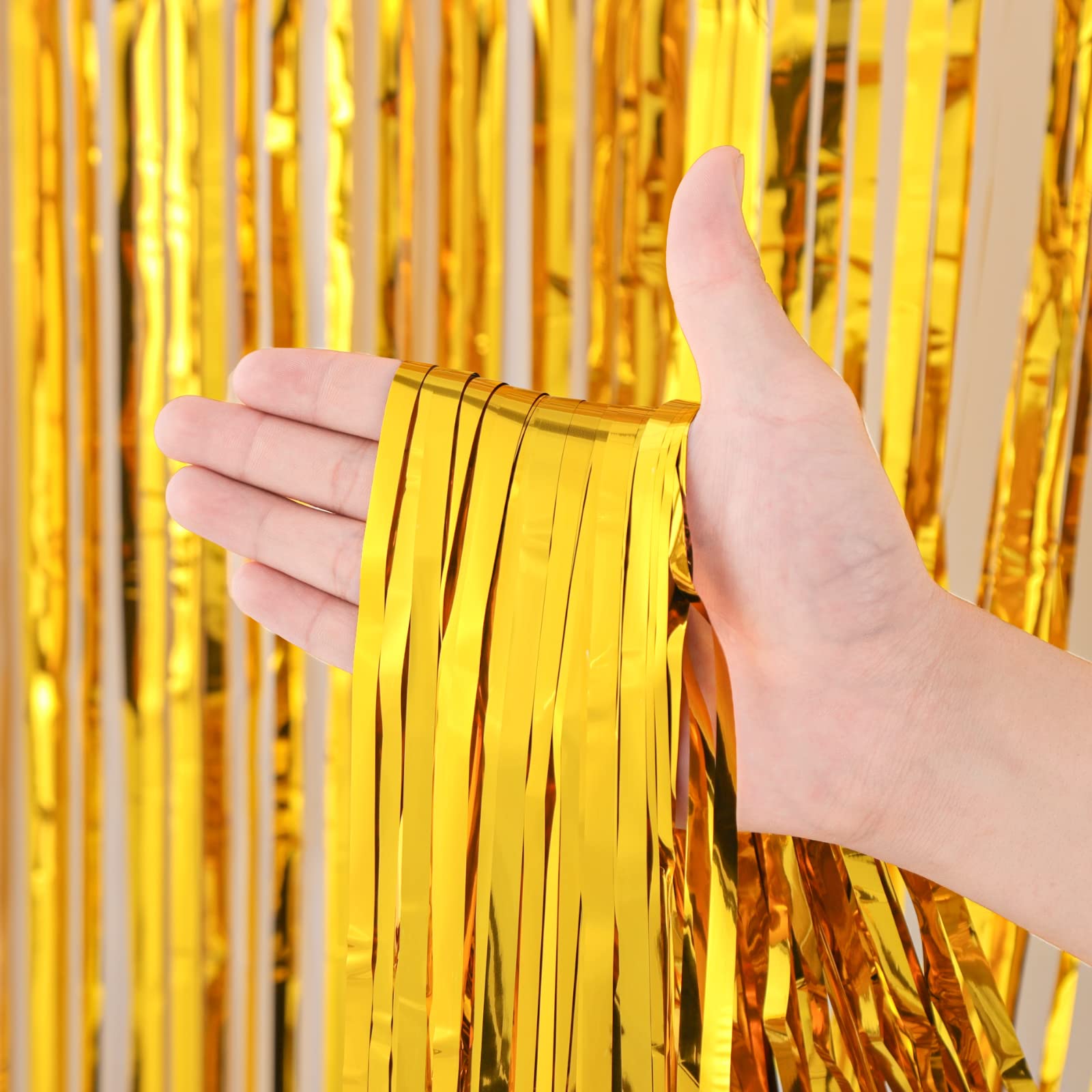 Voircoloria 2 Pack Gold Tinsel Foil Fringe Curtains, Gold Party Decorations, Metallic Tinsel Party Streamers Backdrop For Birthd