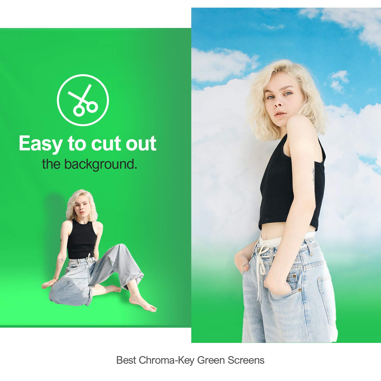 Limostudio 10 X 12 Feet / 120 X 144 Inch White, Black, Green Backdrop Screen Photo Background, Premium > 150Gsm Synthetic Materi