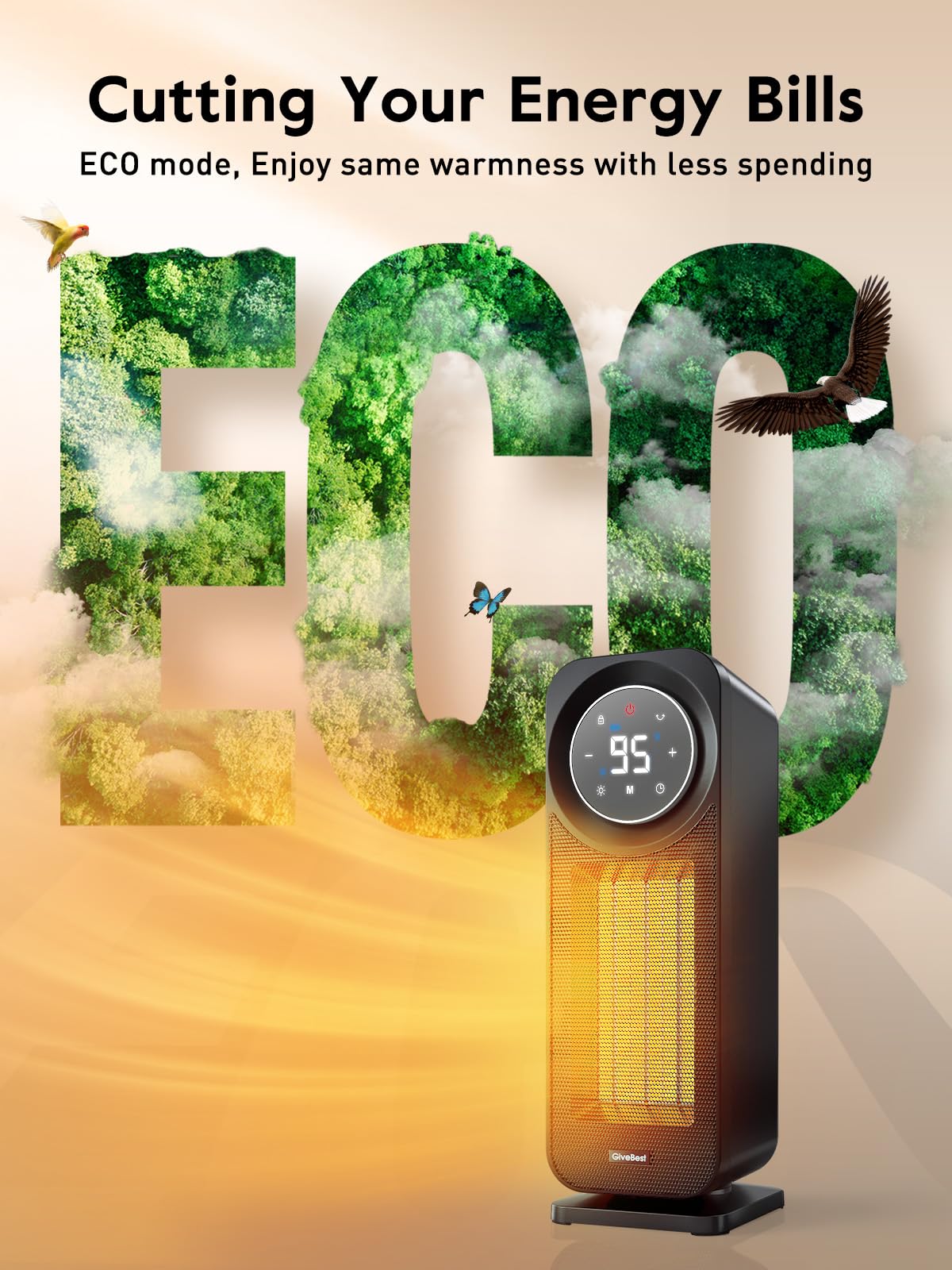 Givebest Space Heaters For Indoor Use, Touch Panel, 1500W Fast Heating Electric Heater With Remote, 5 Modes Quiet Heater With Ni