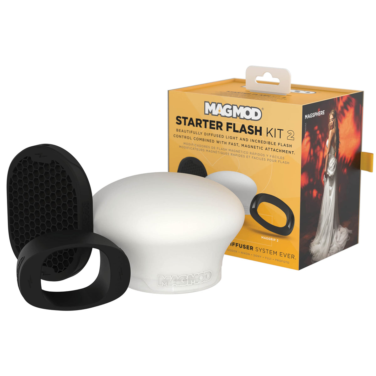 Magmod Starter Flash Kit 2 | Camera Speedlight Flash Diffuser | Magnetic Light Modifier Attachments | Lightweight Magmod Modifiers: Maggrip 2, Magsphere 2, Maggrid 2 | Superior Light Control