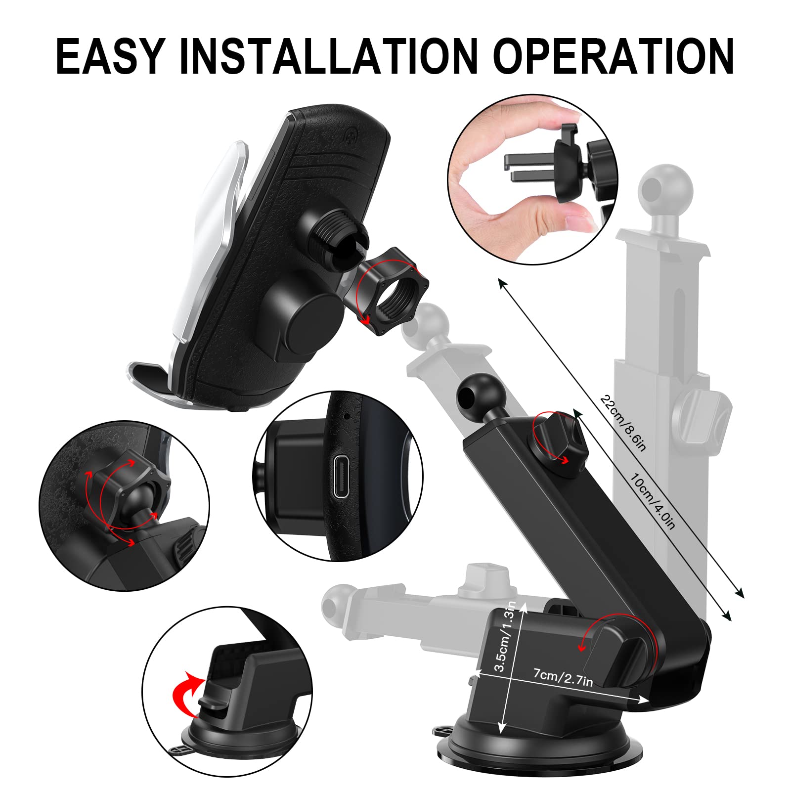 Car Phone Mount,Auto-Clamping Smart Sensor 10W Qi Fast Charging Car Front Windshield Dashboard Air Vent Phone Holder Compatible