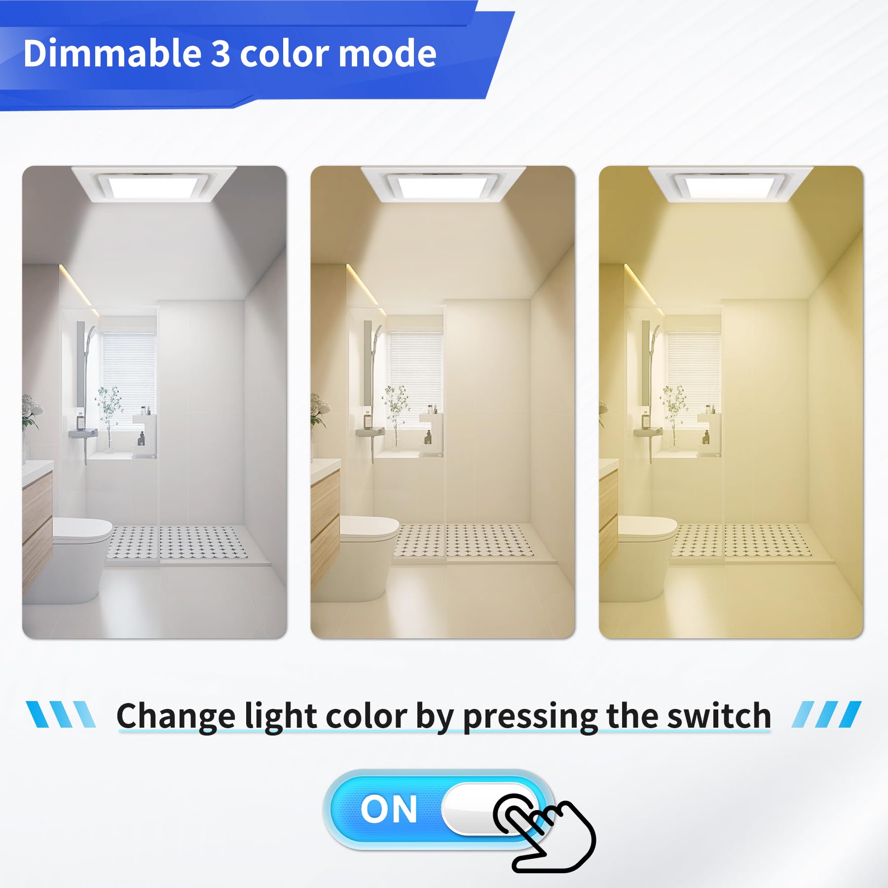 Yopmb Bathroom Fan With Light, Ceiling Mount Quiet Square Bathroom Exhaust Fan With Color Change Light 3000K/4000K/6000K, Home V