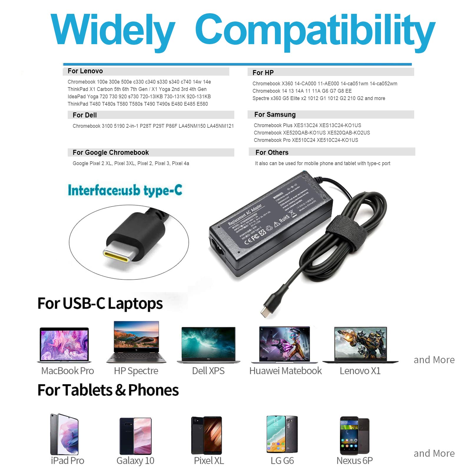 Domallk 65W 45W Usb C Charger For Hp Chromebook X360 14 Ca 14 Da 14 Db 14 Ca0053Dx 14 Ca043Cl 14 Ca030Nr 14 Ca061Dx 14 Ca003Cl 14 Ca021Nr 14 Db0051Cl 14 Db007Nr 14 Db0025Nr 14 Db0023Dx 14 Da0011Dx 14 Da0012Dx,Kt60W200325B3