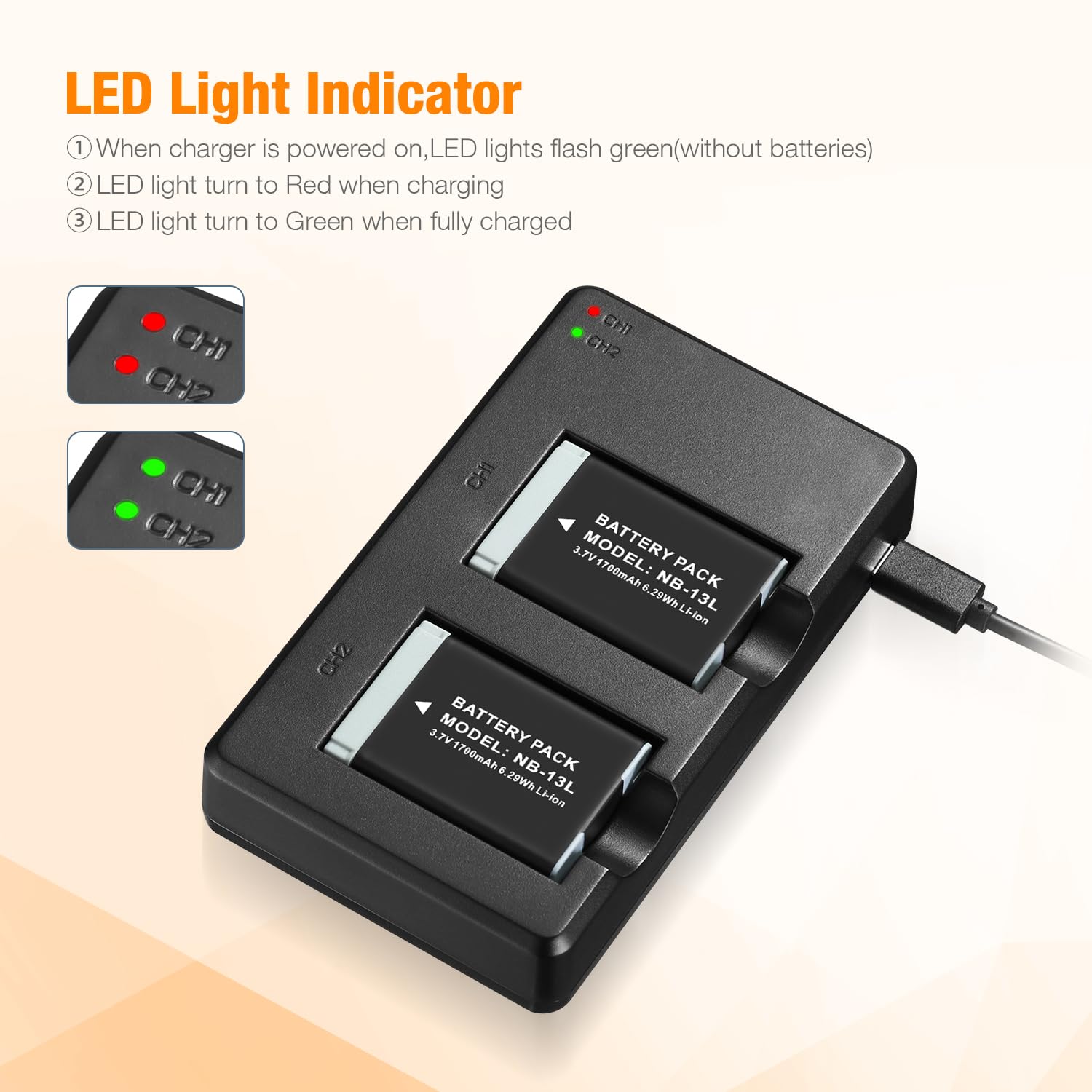 Nb-13L Battery 2-Pack And Usb Dual Battery Charger For Powershot Sx720 Hs, Sx730 Hs, Sx740 Hs, Sx620 Hs, G1 X Mark Iii, G5 X, G7