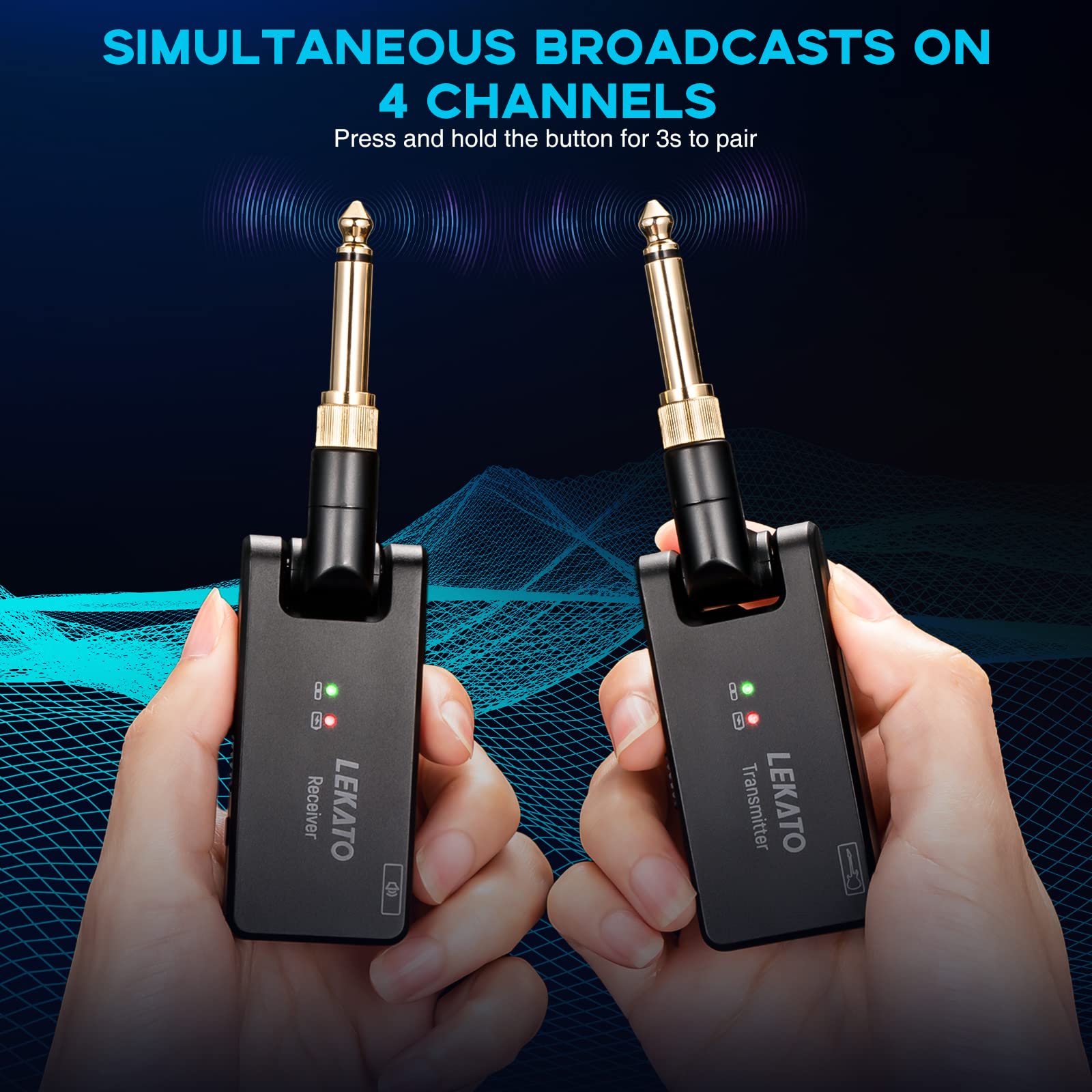 Lekato Wireless Guitar System With Charging Box, Rechargeable Wireless Guitar Transmitter Receiver 2.4Ghz Guitar Wireless System