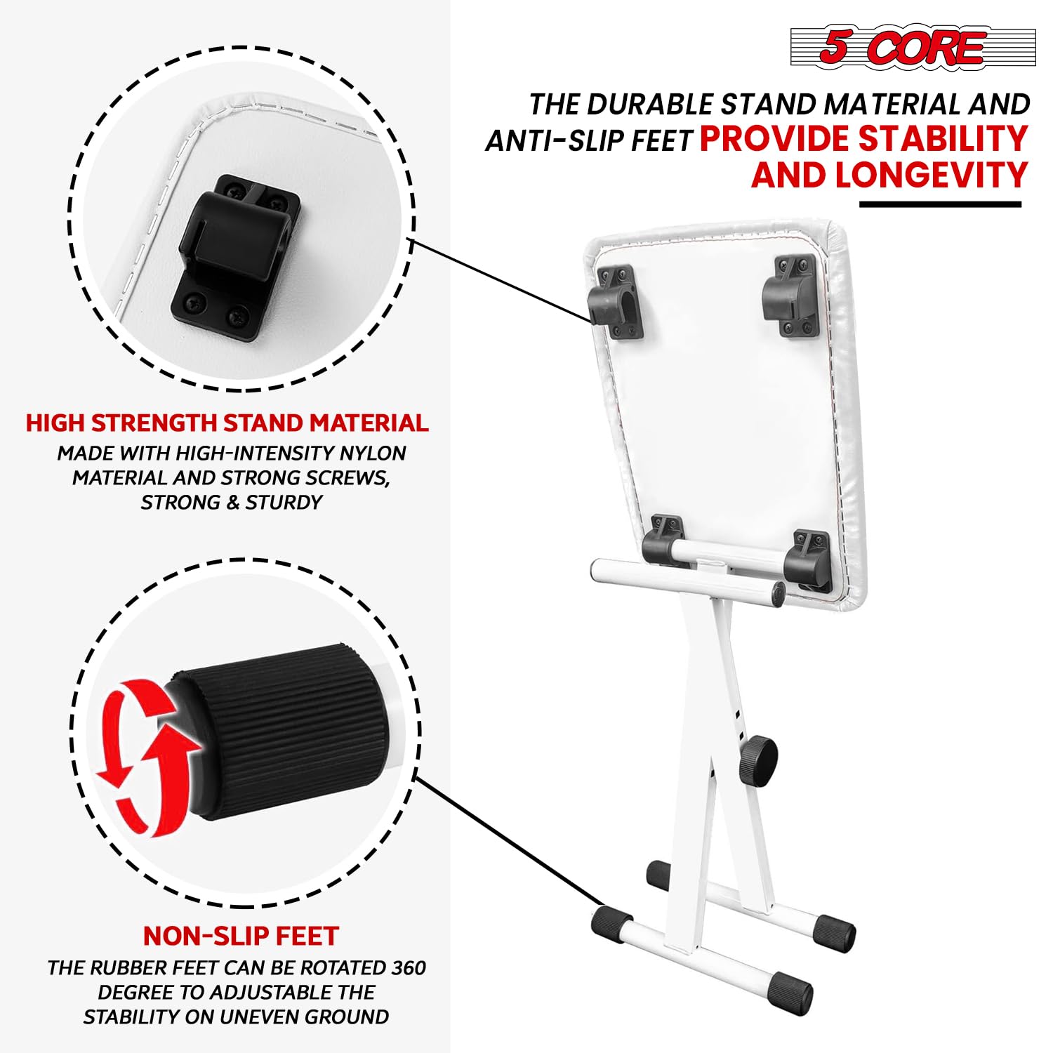 5Core Portable Piano Keyboard Music X Style Adjustable Padded Stool Chair Seat Bench White Kbb 02 Wh(D0102H73Rcx)