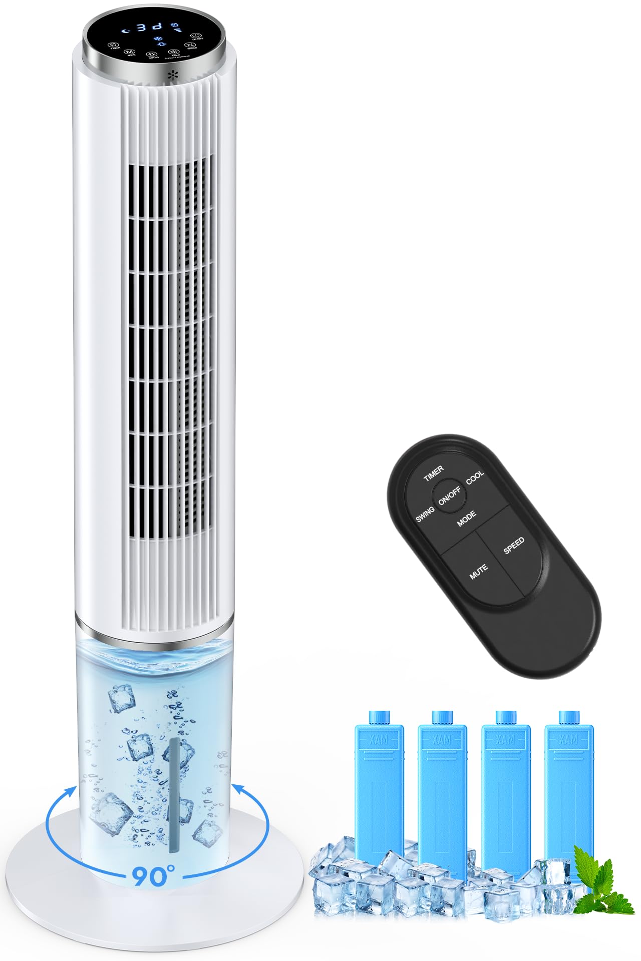 COOLECH 42 INCH Windowless Portable Air Conditioners w/4 Modes & 3 Speeds, 1-Gal Tank for 15H Cooling, 12H Timer, Swamp Cooler A