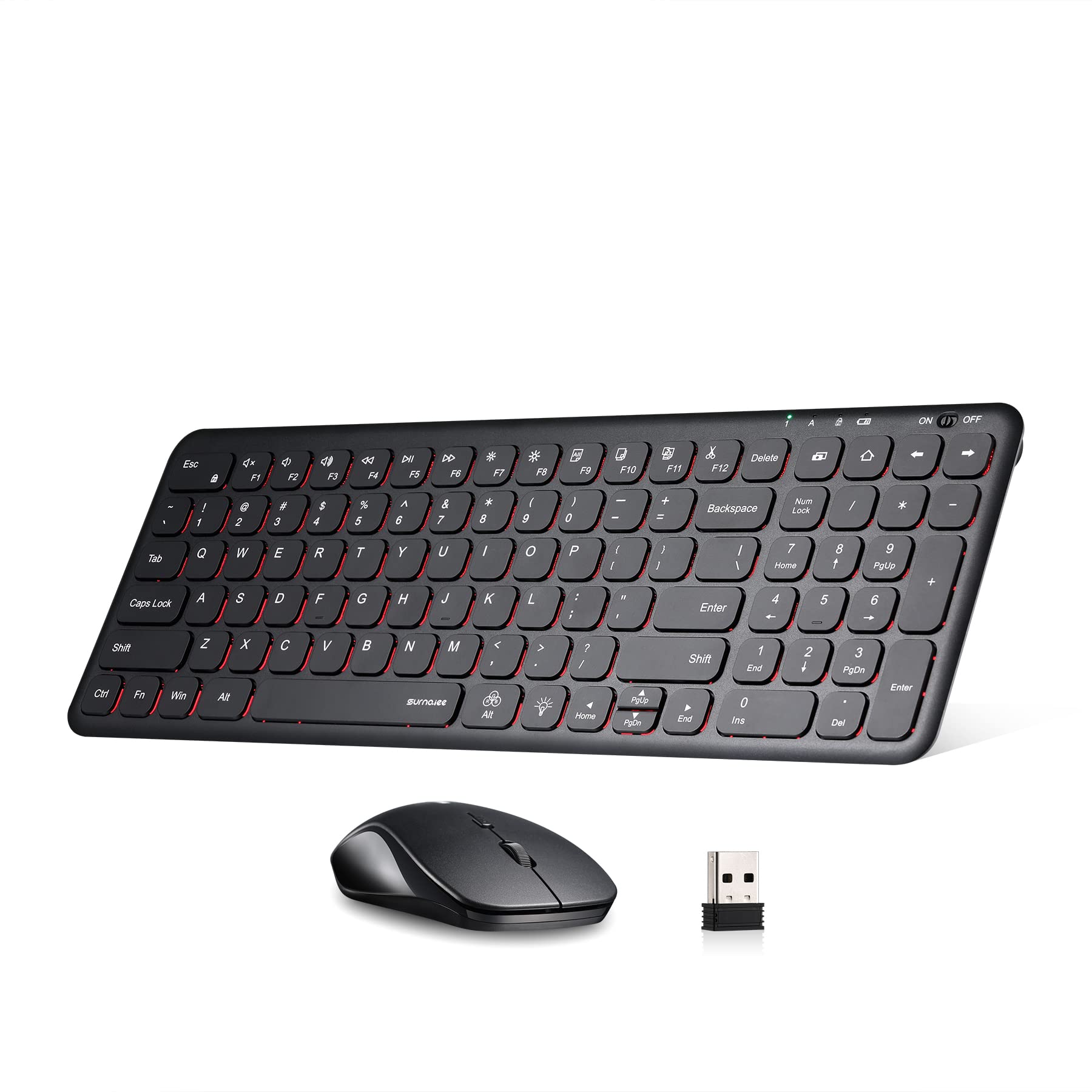 Surnqiee Wireless Backlit Keyboard And Mouse Combo, 2.4G Rechargeable Ultra Slim Silent Keyboard And Mouse Set For Windows Pc Co