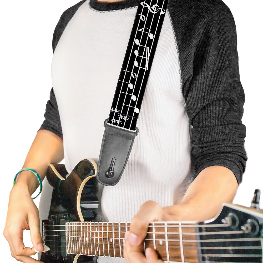 Buckle Down Guitar Strap Music Notes Black White 2 Inches Wide