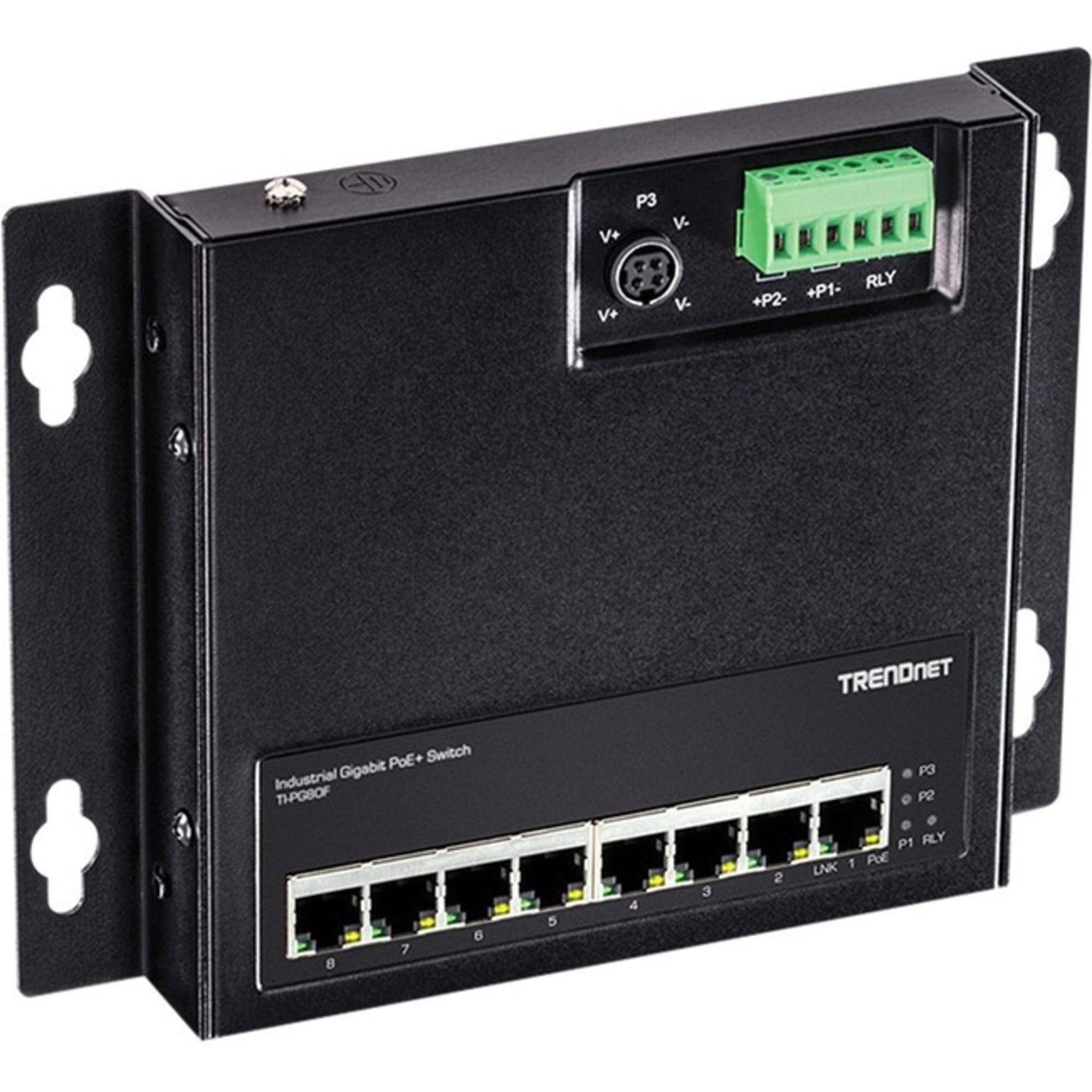 TRENDnet 8-Port Industrial Gigabit Poe+ Wall-Mounted Front Access Switch, TI-PG80F, 8X Gigabit Poe+ Ports, DIN-Rail Mount, 48 -5