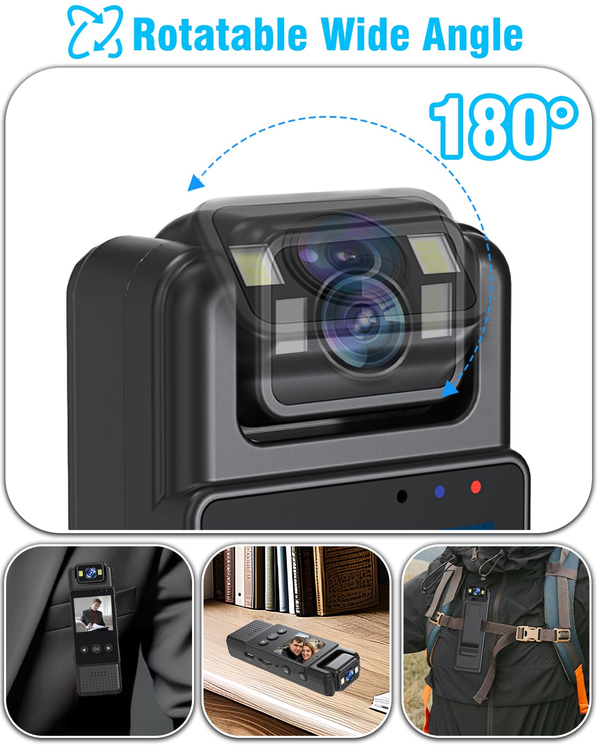 Laifucam Body Camera With Audio And Video Recording 1080P 64G Small Wearable Body Cam With 5 12 Hrs Battery Life, 1.3   Lcd Scre