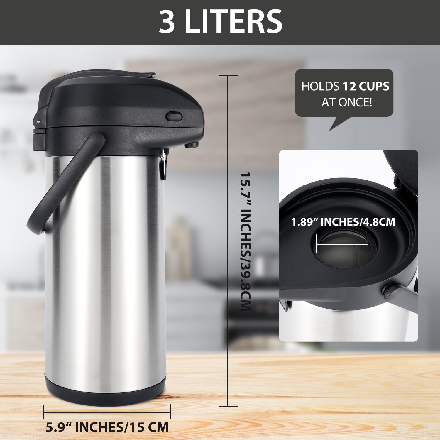 Heritage66 Advanced Thermal Coffee Carafe  Triple Wall Vacuum Insulated Flask  Thermos Keeping Beverages Hot For 12 Hours /24 Ho