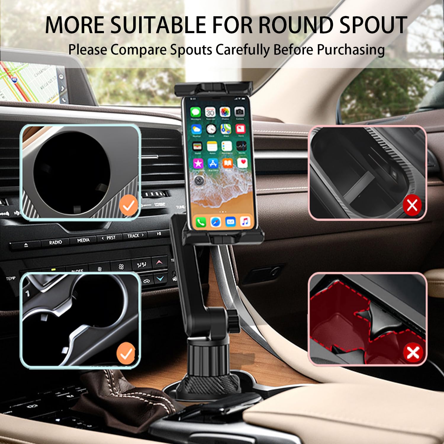 Wuitin Cup Holder Car Tablet Mount For Car, 360 Adjustable 15'' Long 2 Arm Stand Holder For Ipad,Samsung Galaxy Tab/Z Fold 4/3,