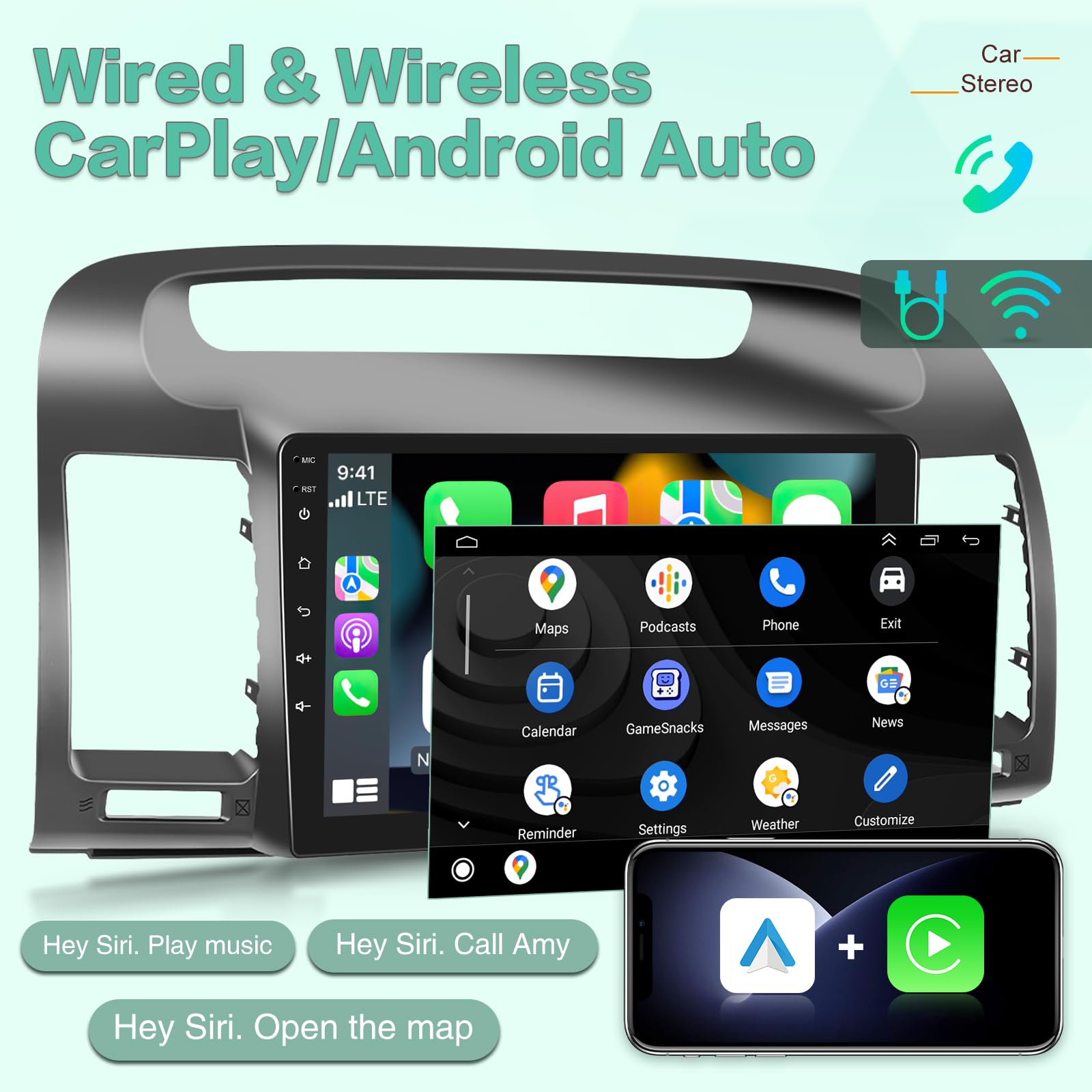 [2G+64G] Android 13 Car Radio For Toyota Camry 2000 2001 2002 2003 2004 2005 2006, 9 Inch Touch Screen Stereo, Carplay/Android A