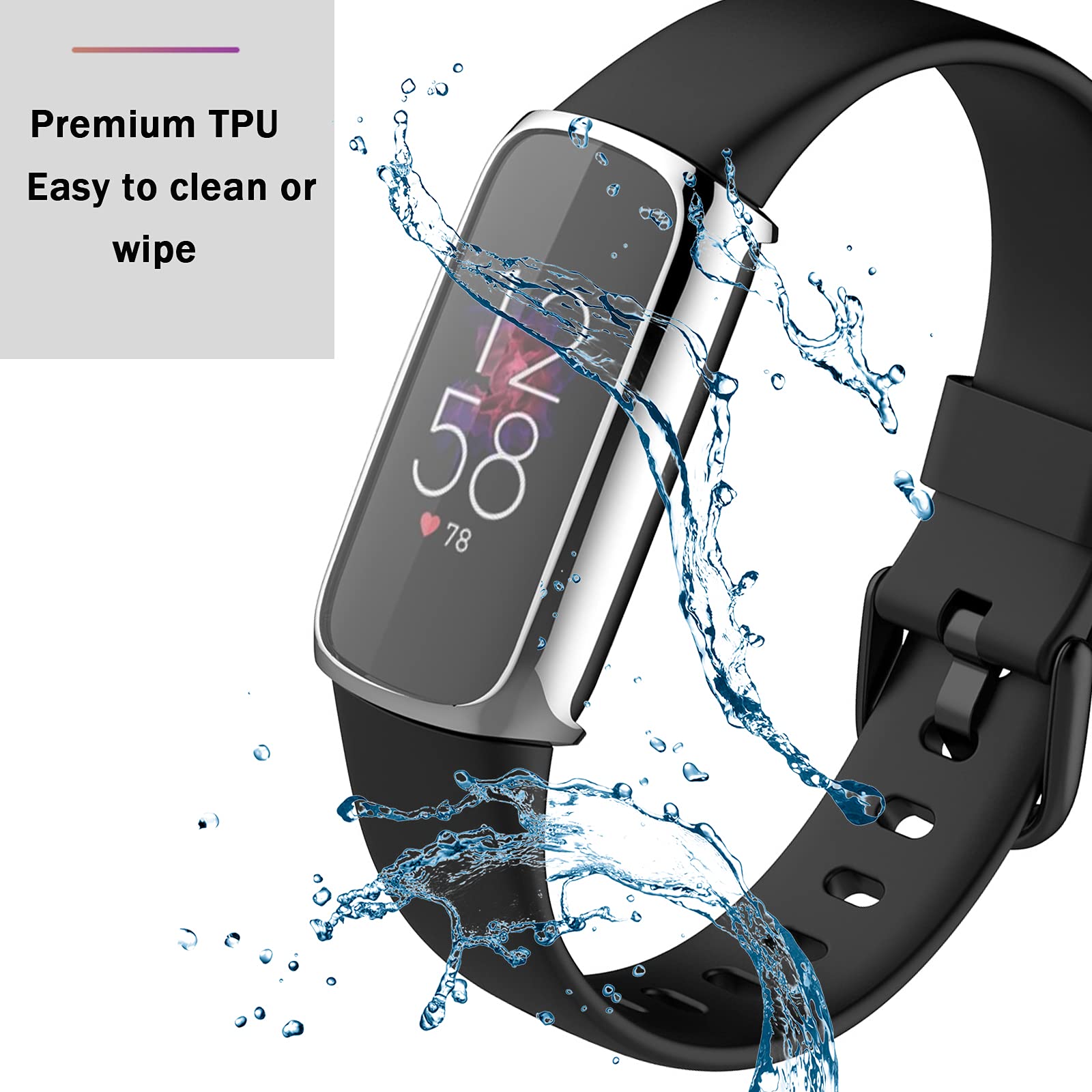 Ninki Compatible Fitbit Luxe Screen Protector Silver Case,Full Coverage Soft Tpu Cover Protector Bumper Case For Fitbit Luxe/Fit