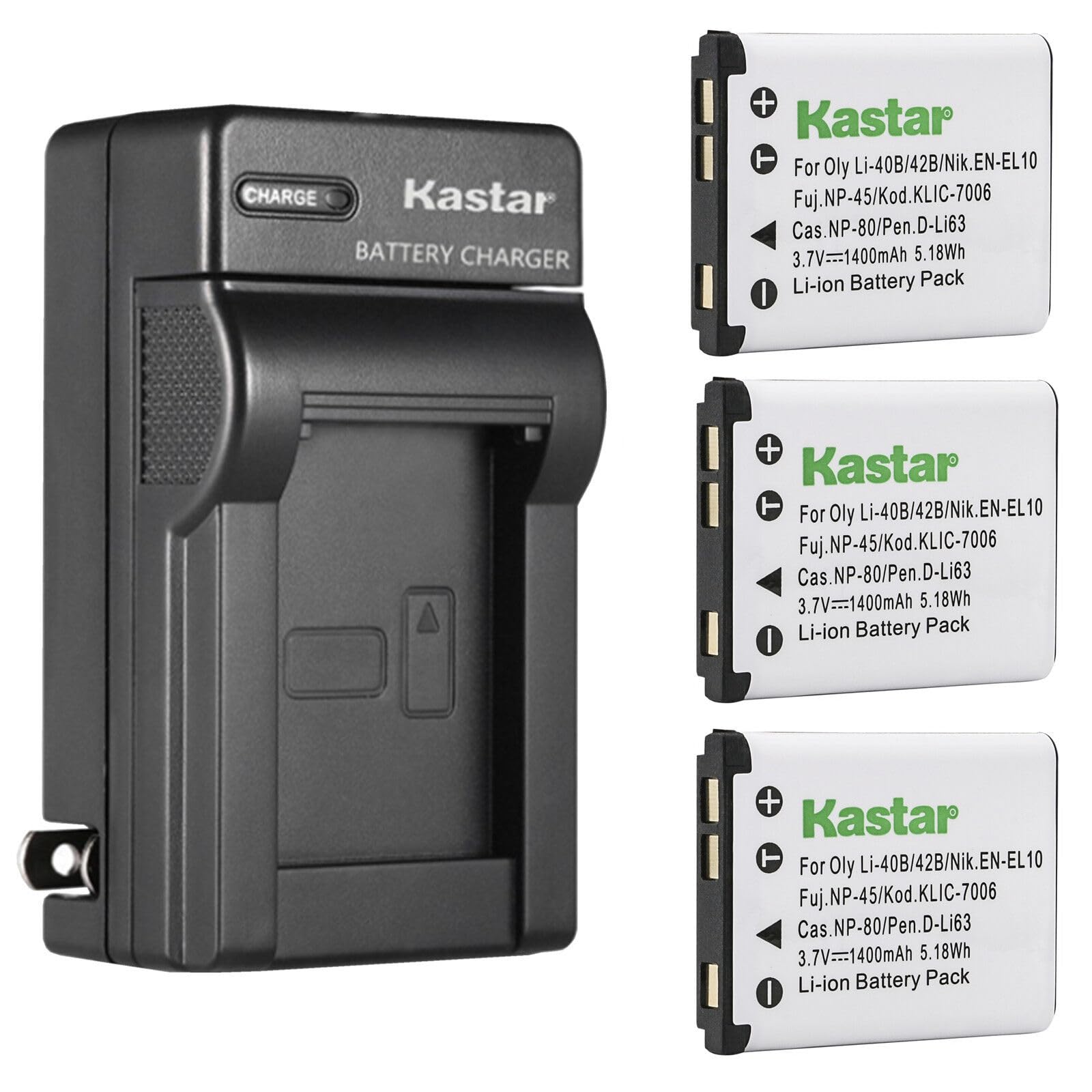 Kastar 3 Pack Li42B Battery And Ac Wall Charger Replacement For Olympus Stylus 780, Stylus 790Sw, Stylus 820, Stylus 830, Stylus