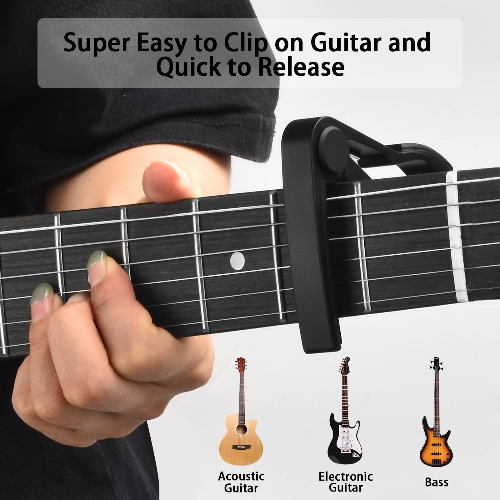Guitar Tuner, Guitar Accessories With Guitar Picks, Guitar Capo, Capo For Acoustic Guitar, Bass, Buzzing Free, Quick Release, Gu