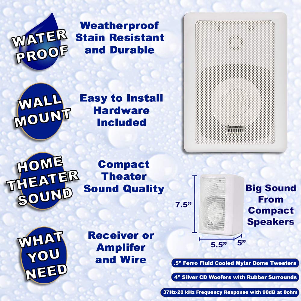 Acoustic Audio 151W Indoor Outdoor 2 Way Speakers 1200 Watt White 2 Pair Pack 151W 2Pr