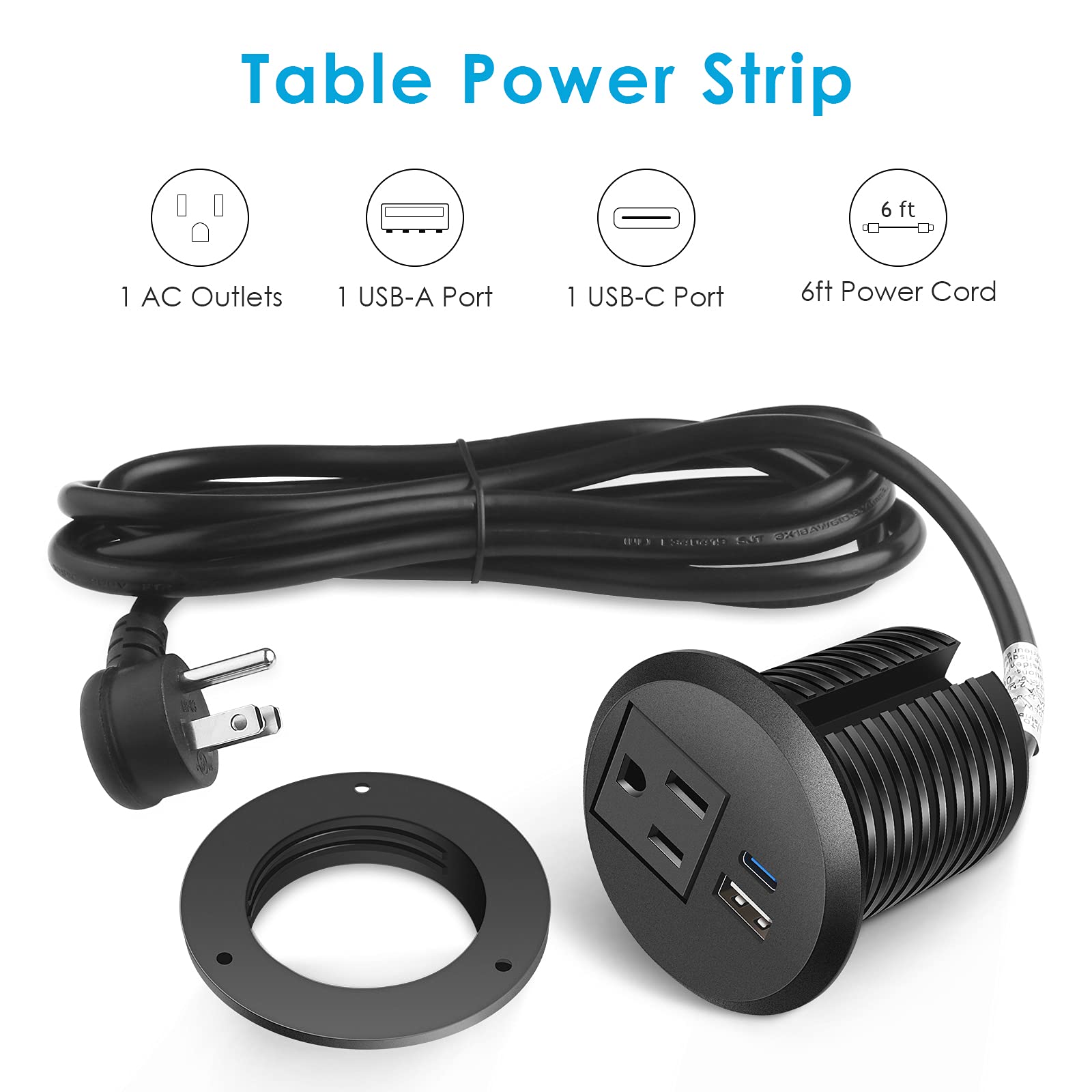 Desktop Power Grommet 2 Inch,Usb C Pd 20W Fast Charging Station,Desk Hole Grommet Recessed Outlet,Round Desktop Conference Room