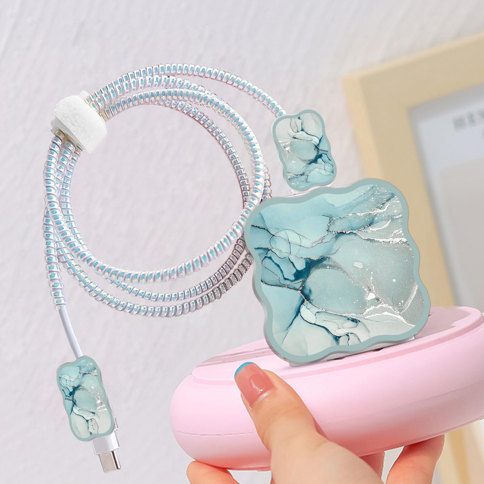 Camecosy Diy Phone Charger Cover Storage Sets Usb Earphone Wire Saver Cable Organizer With Travel Storage Bag, Soft Cute Cable P