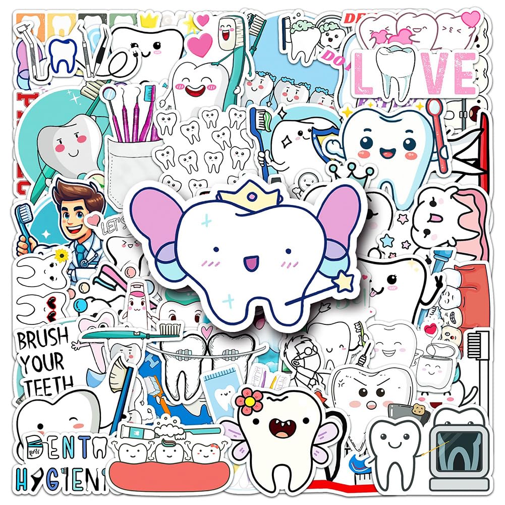 Dental Health Stickers |50Pcs Teeth Protect Waterproof Vinyl Decals For Bike Water Bottles Laptop Bicycle Refrigerator Cup Lugga