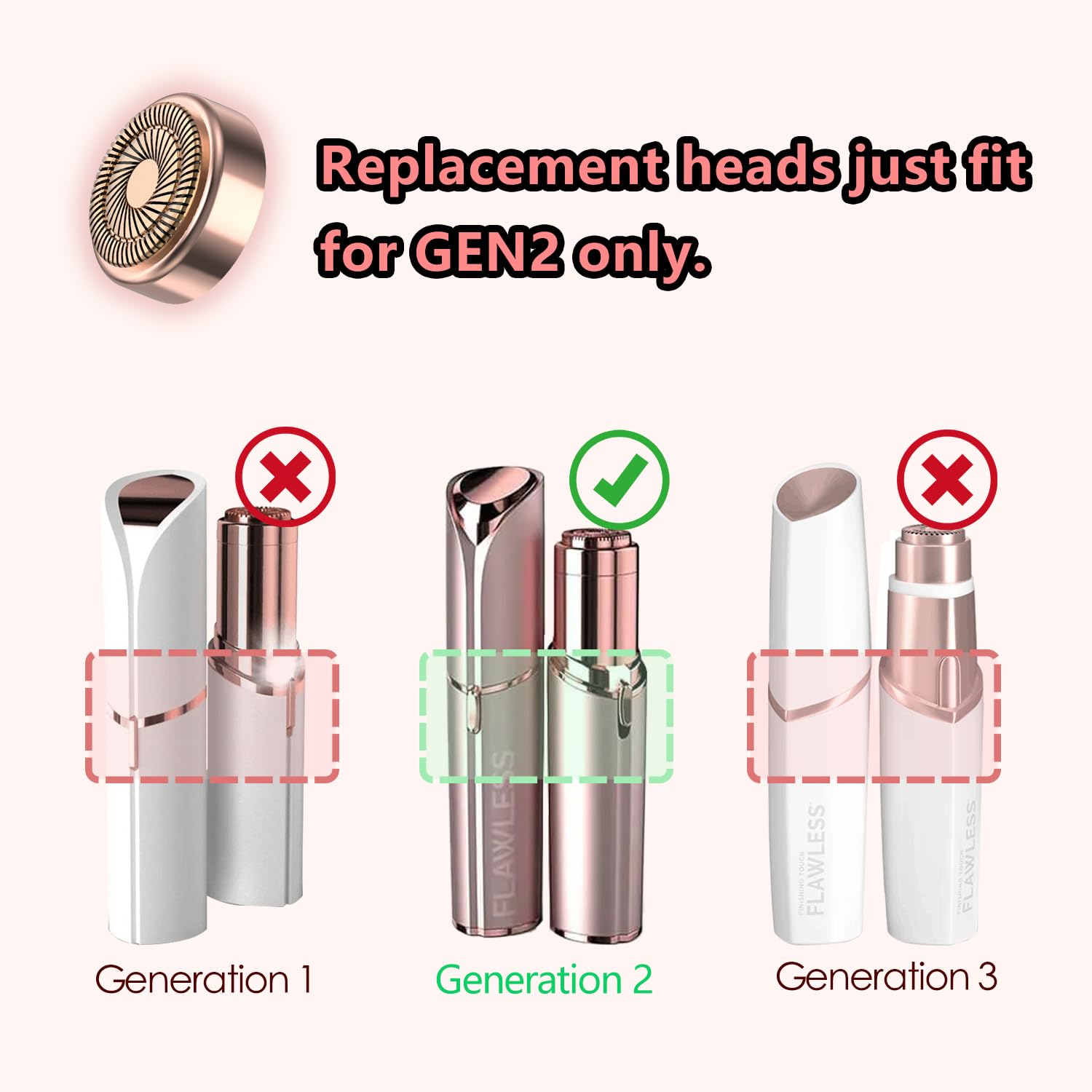 Generation 2 Replacement Heads For Flawless Facial Hair Remover, Replacement Blades For Finishing Touch Flawless Hair Removal, W