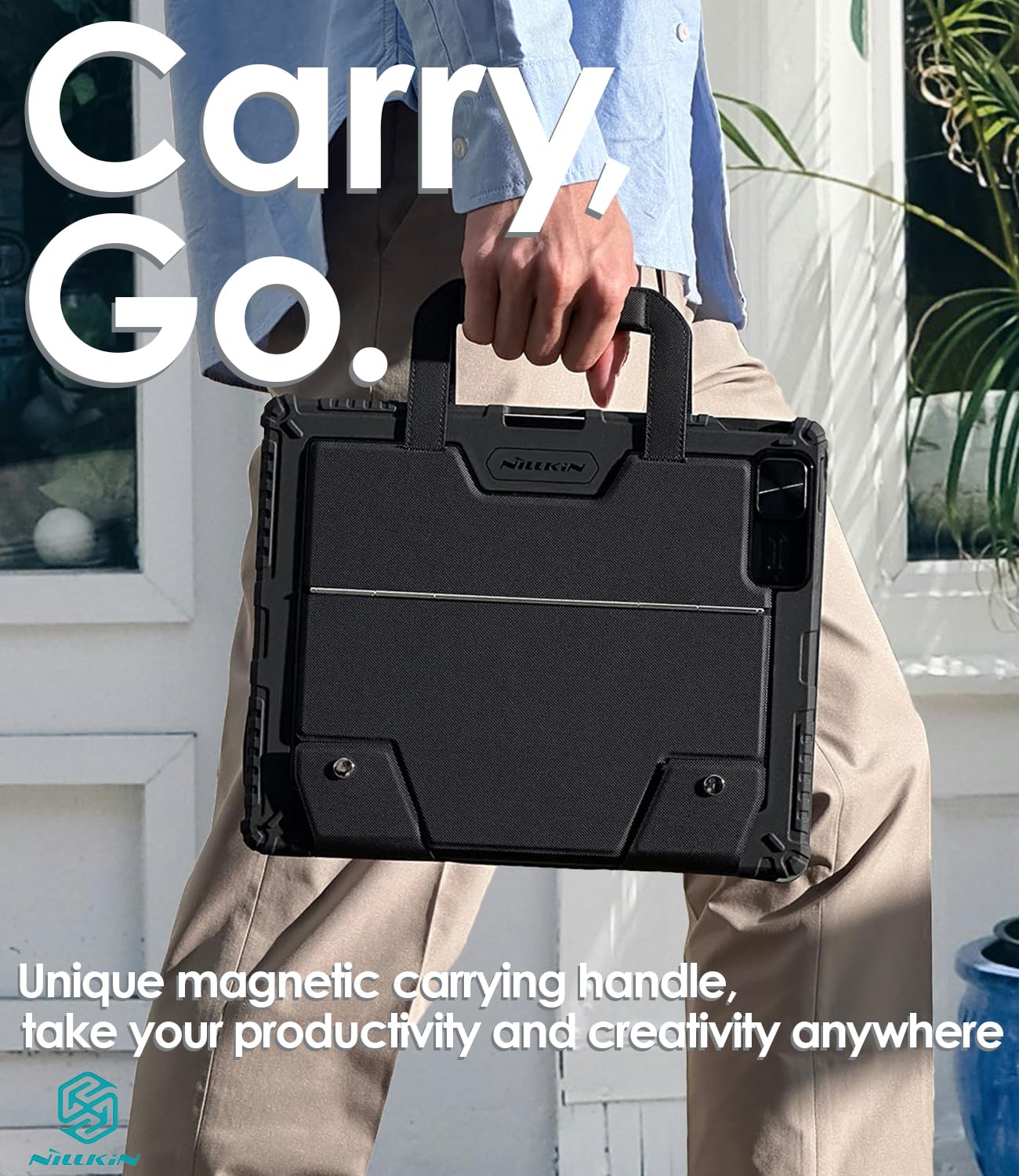 Nillkin Carry Go Keyboard Case For Ipad Pro 12.9 (3Rd/4Th/5Th/6Th Gen) With Handle, Ipad Air 13 Inch(M2) Rugged Case With Detach