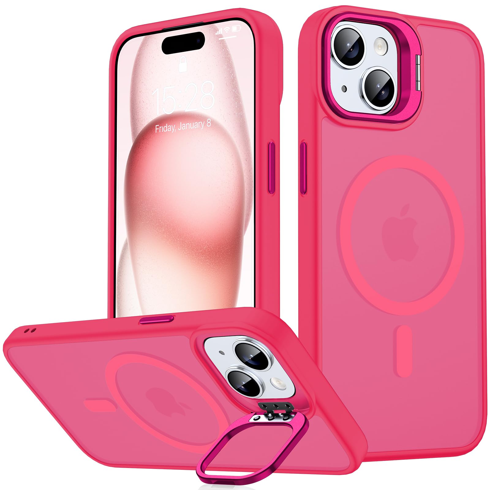 Jame For Iphone 15 Case With Stand, [Compatible With Magsafe], Built In Camera Kick Stand Phone Case For Iphone 15, Magnetic Cas