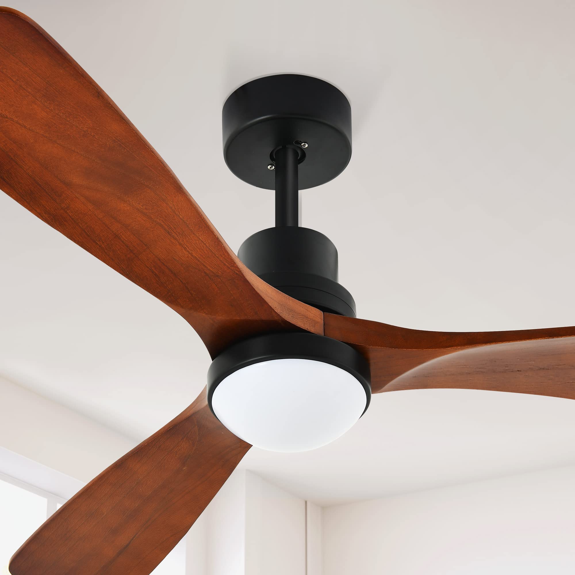 Yitahome 52'' Ceiling Fan With Lights And Wall Switch Remote, Industrial Wood Fan With Quiet Reversible 6 Speeds Motor, Dimmable