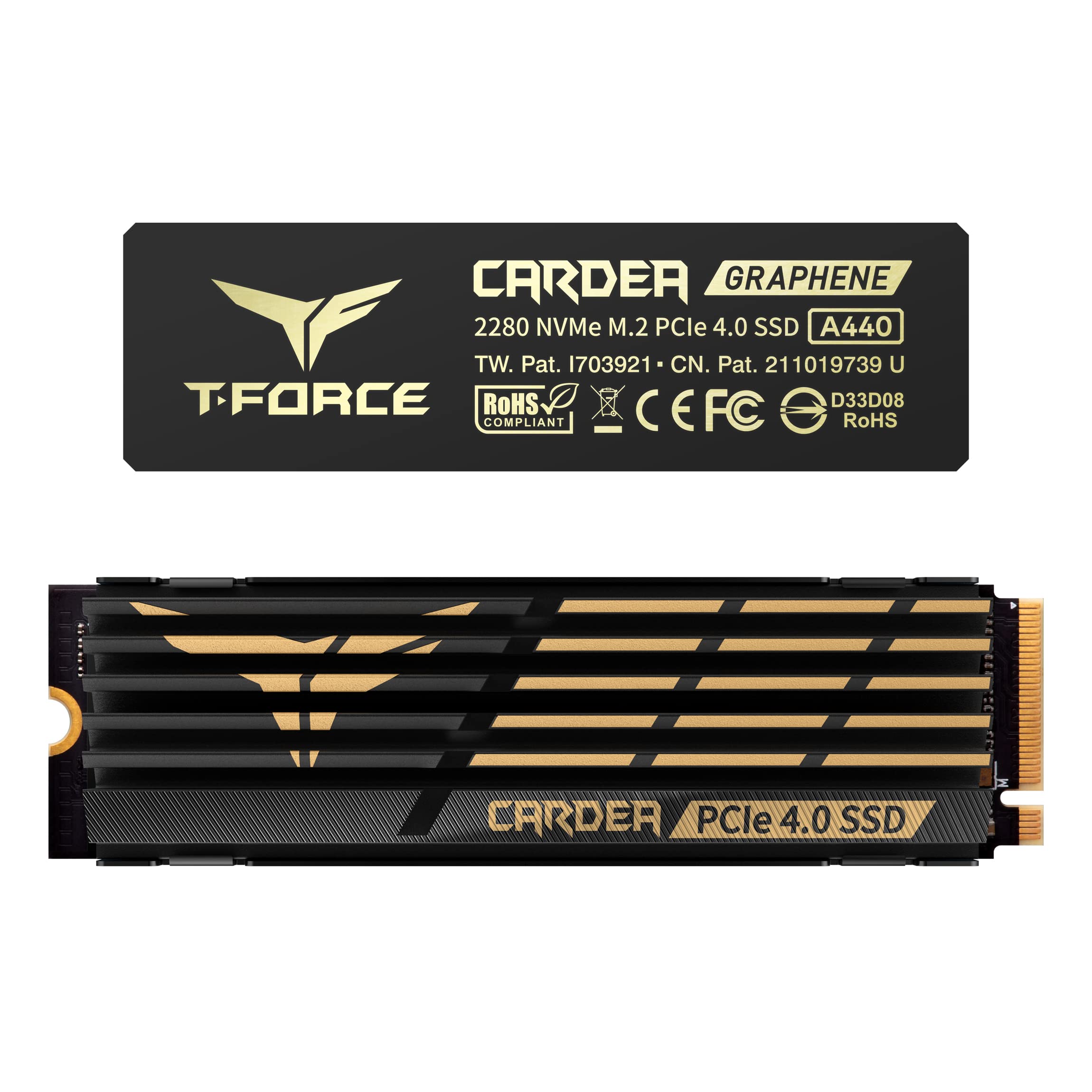 TEAMGROUP T-Force CARDEA A440 Graphene & Aluminum Heatsink 1TB with DRAM SLC Cache 3D NAND TLC NVMe PCIe Gen4 x4 M.2 2280 Gaming