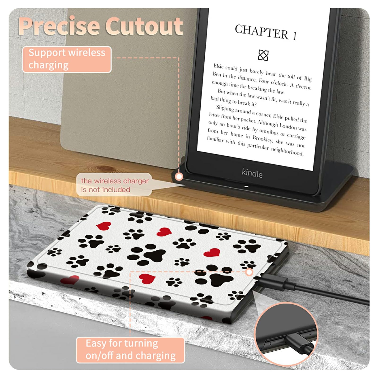 Cute Dog Paw Prints Case For All New 6.8 Inch Kindle Paperwhite 11Th Generation 2021, Pu Leather Folding Stand Slim Case With Au