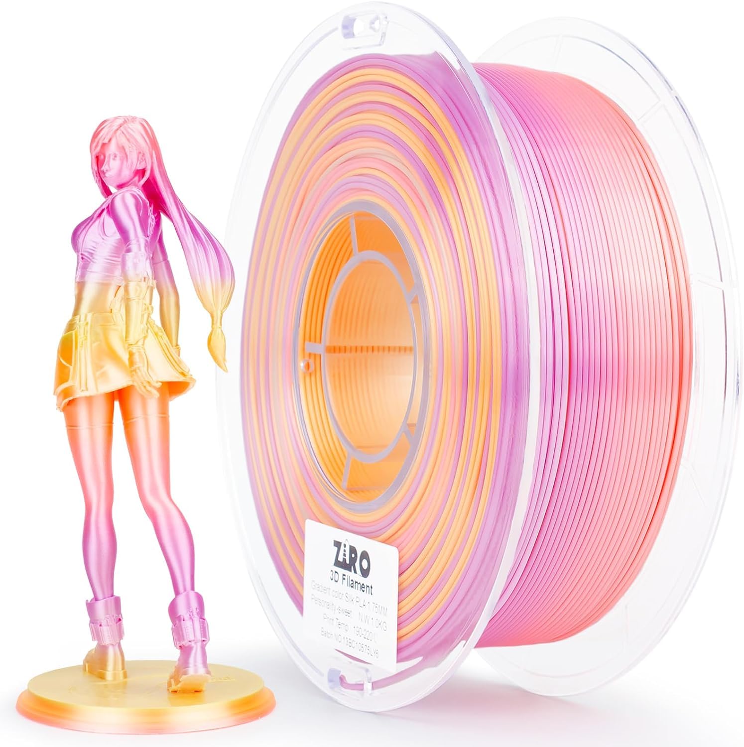 Ziro Pla Filament 1.75Mm, Shine Silky Multicolors 3D Printer Filament, Color Gradient Change Pla, Faster Color Change By Length,