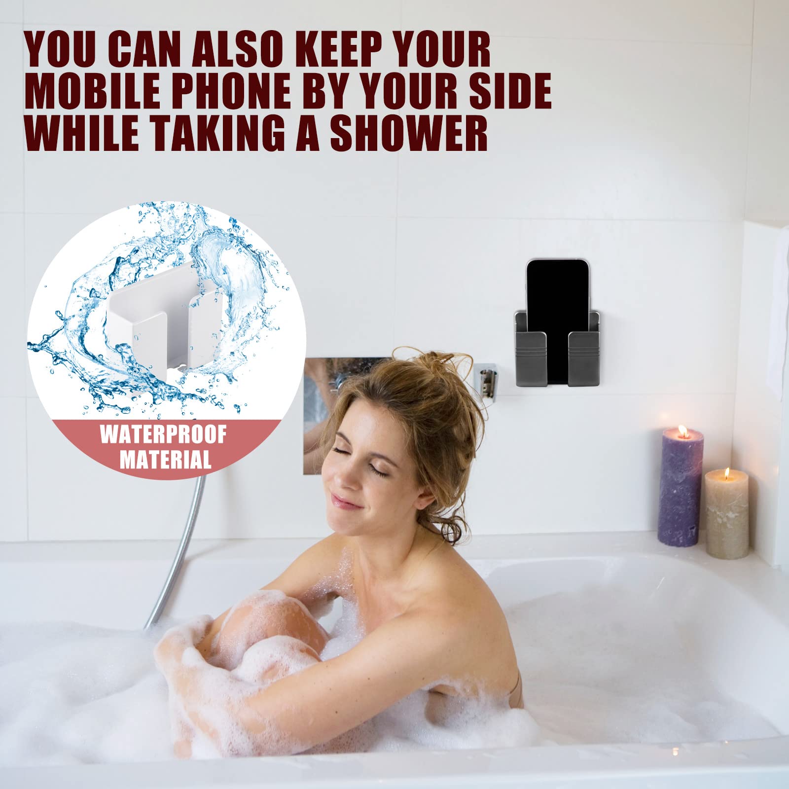 Cei&Bpy 2Pcs Phone Holder Wall Mounted, Phone Stand With Self Adhesive. Phone Holder For Shower/Charging.Compatible With Iphone