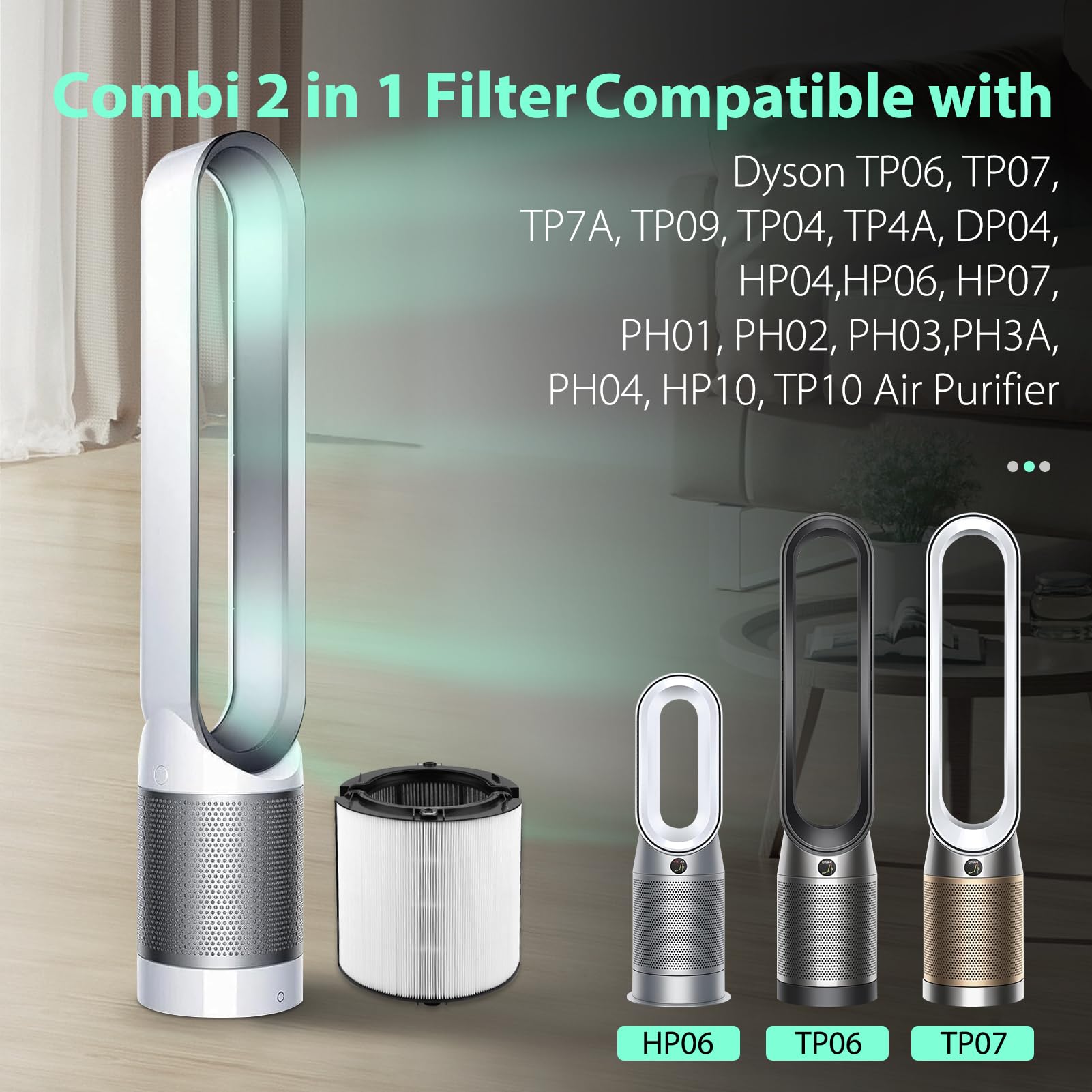 360Combi 2 In 1 Hepa And Carbon Replacement Filter Compatible With Dyson Tp06 Hp06 Ph02 Ph01 Ph03 Ph04 Hp09 Tp09 Hp07 Tp07 Tp10