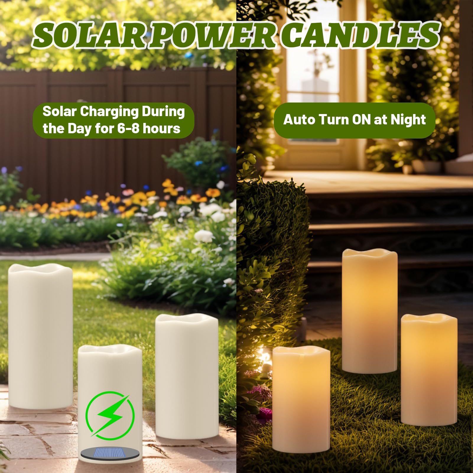 Wondise Solar Candles Outdoor Waterproof Ip65 Rechargeable Solar Candles, Dusk To Dawn, Outdoor Pillar Candle For Camping Patio